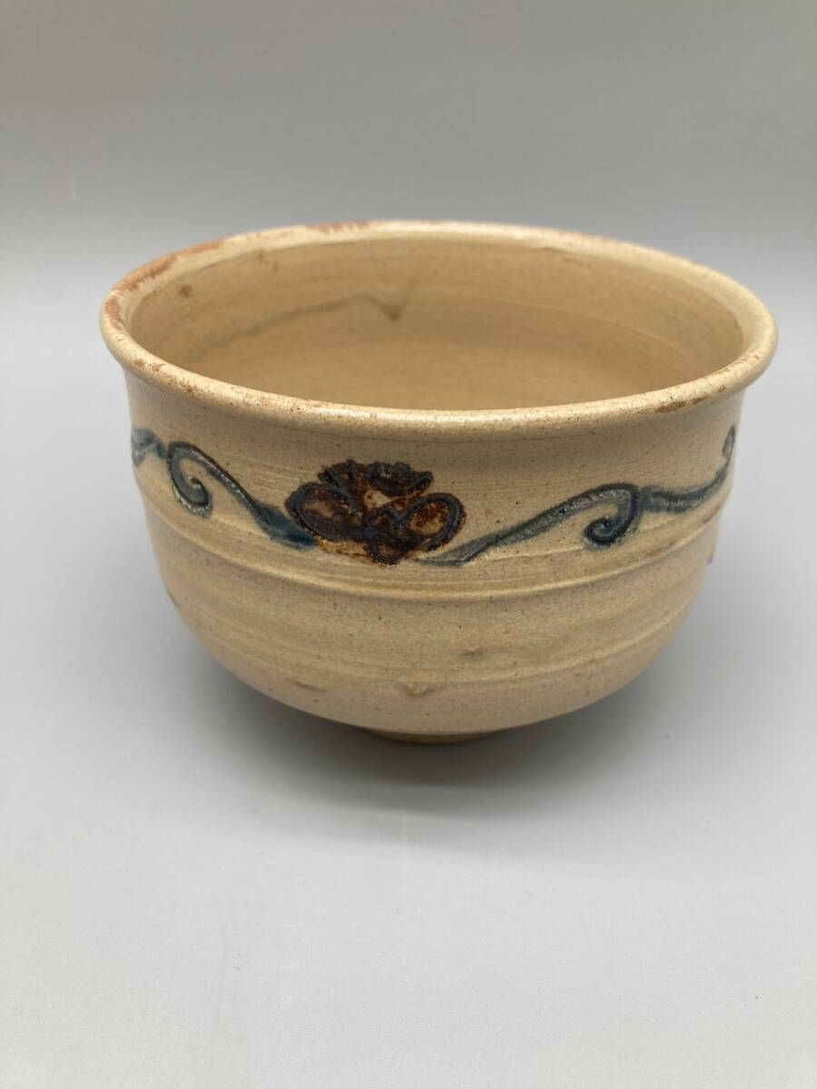 8-0702-29】瀬戸焼 壽窯 水野双鶴 黄瀬戸 抹茶茶碗 茶器 共箱栞付