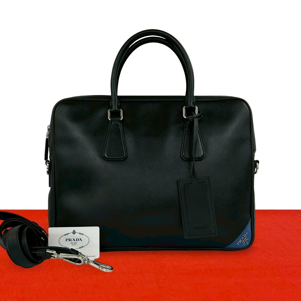 極 美品 希少品 PRADA プラダ ロゴ サフィアーノ レザー 本革 2way