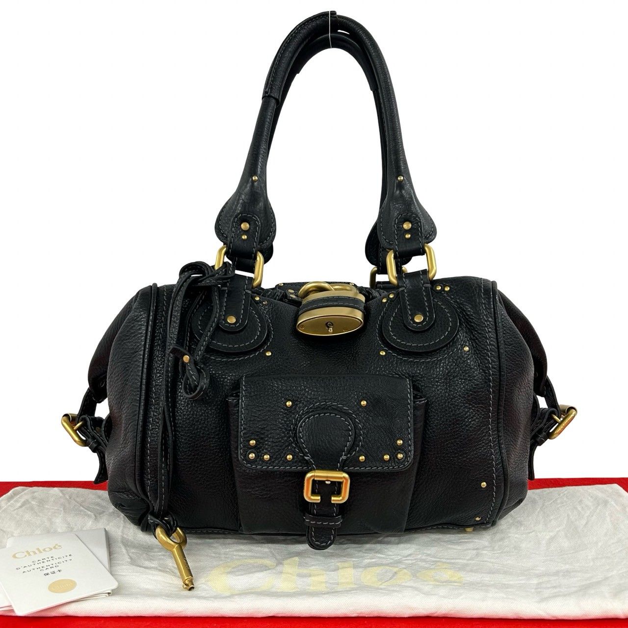 極 美品 希少品 パドロック 鍵付 Chloe クロエ パディントン ロゴ 刻印