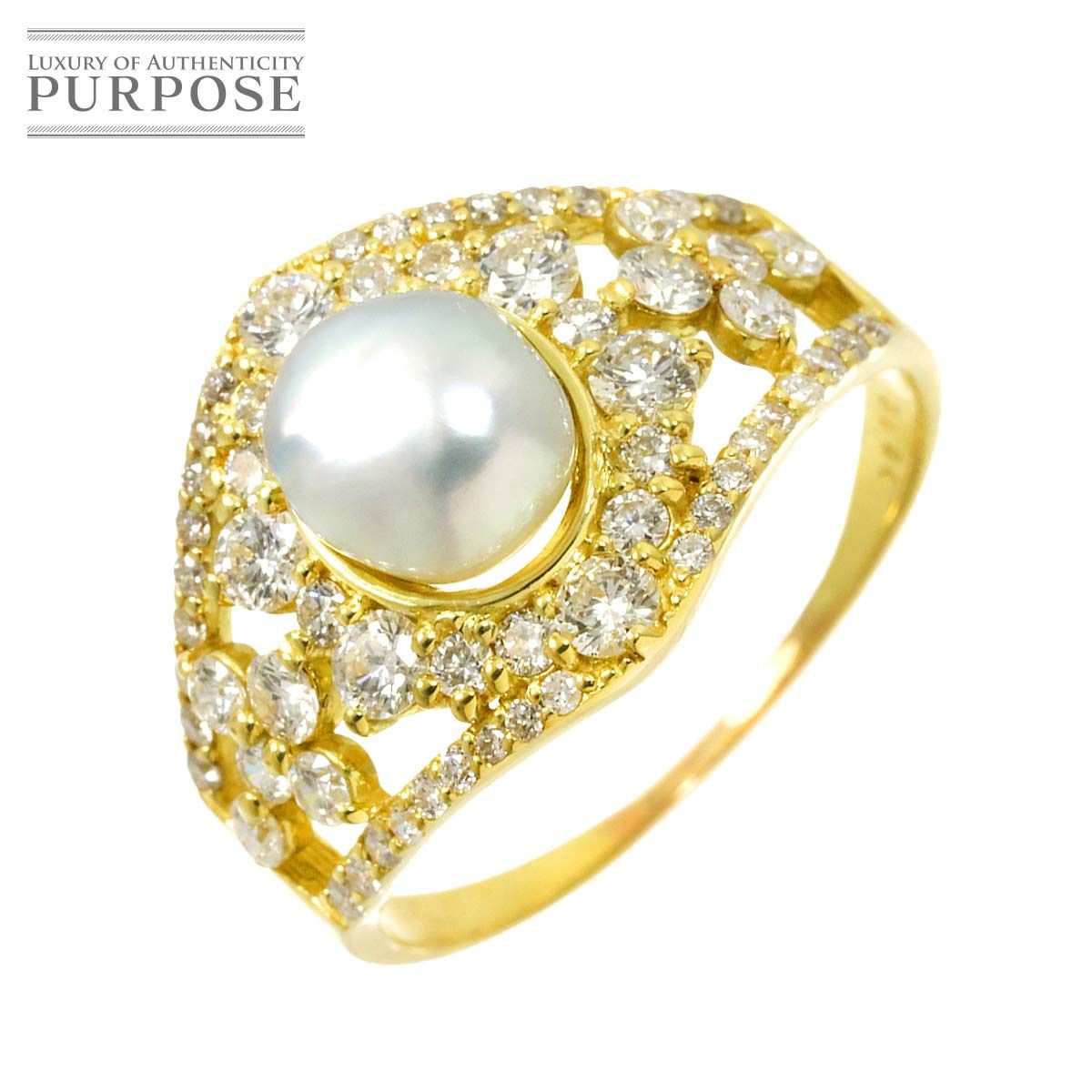 白蝶真珠 ダイヤ 1.34ct リング 19号 K18 YG イエローゴールド 750 パール 指輪 【ソーティング付き】 Pearl Ring 90305532