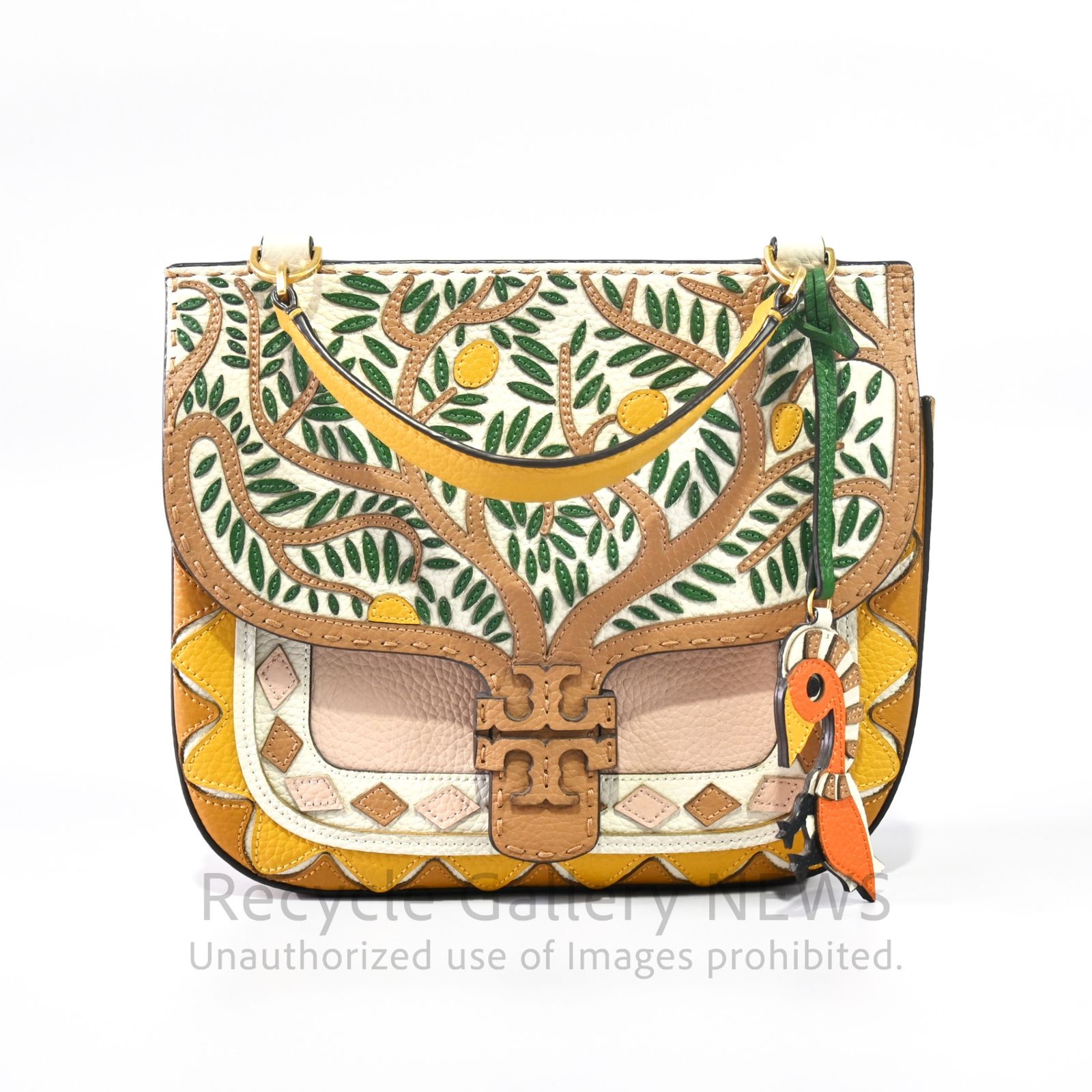 ● Tory Burch Mcgraw トリーバーチ マックグロー パッチワーク アップリケ ハンドバッグ サッチェル ベージュ ボタニカル柄