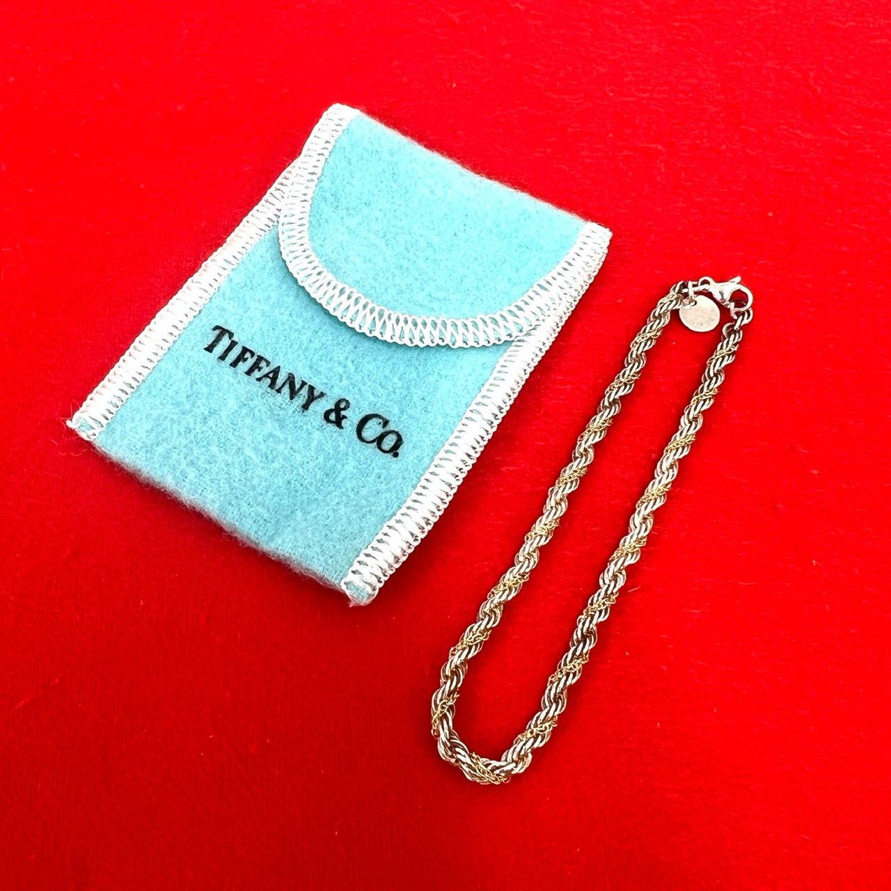 極 美品 袋付き TIFFANY&Co. ティファニー ツイスト チェーン ブレスレット シルバー925 K18イエローゴールド アクセサリー シルバー 83694