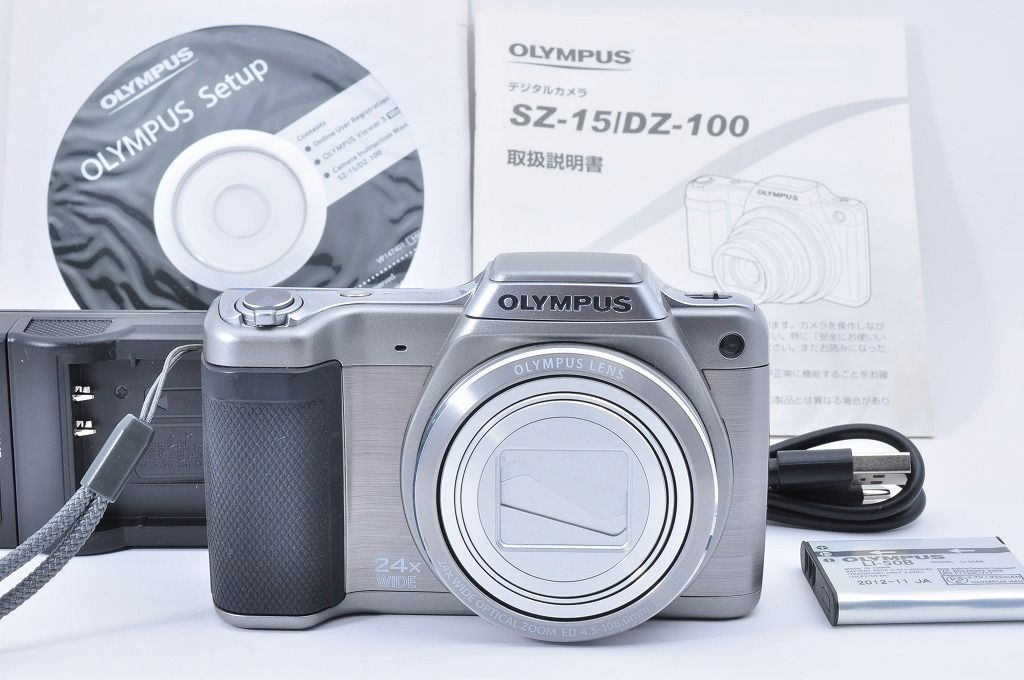 2ヶ月保証付き】OLYMPUS STYLUS SZ-15 シルバー コンデジ 24倍光学