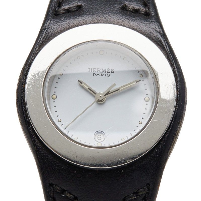 エルメス アーネ 腕時計 HA3.210 ホワイト シルバー ブラック ステンレススチール レザー レディース HERMES【1-0276409】