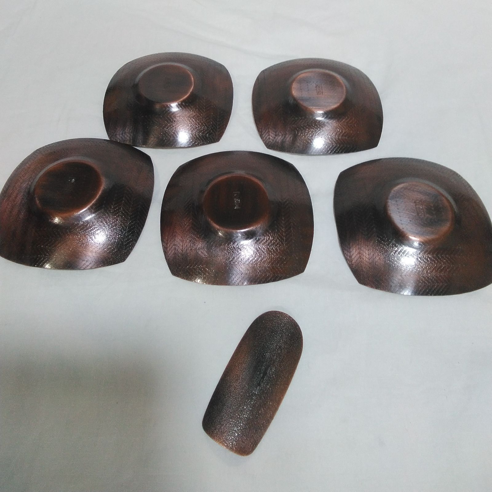 未使用 彩金堂 純銅製 茶托揃 茶托・茶さじ 5点セット 茶器 茶道具 木
