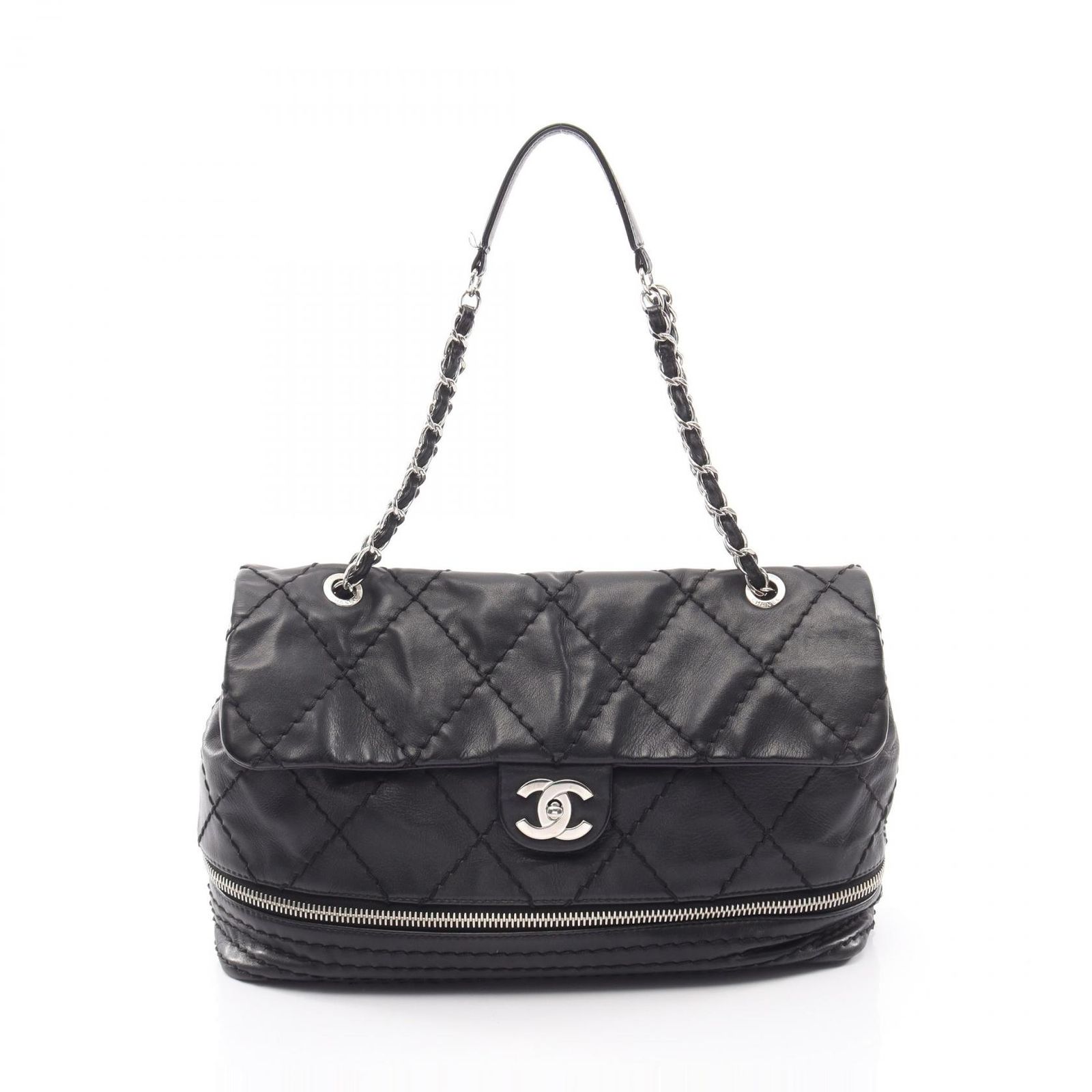 シャネル CHANEL ショルダーバッグ ワイルドステッチ ブラック カーフ（牛革） ワイルドステッチ チェーンショルダー レディース Used A