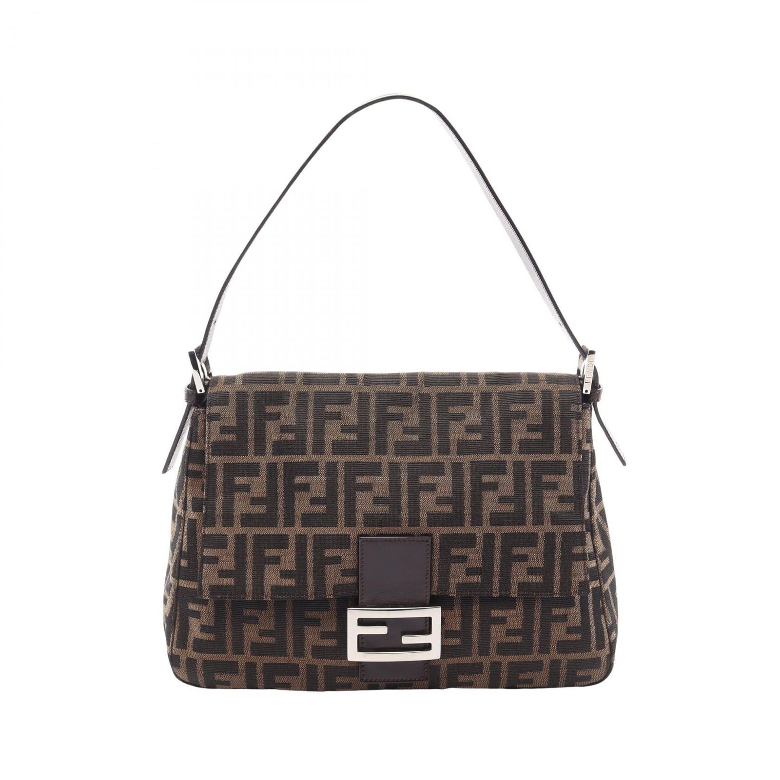 フェンディ FENDI ショルダーバッグ マンマバケット ズッカ ブラウン キャンバス レザー ズッカ マンマバケット レディース Used A