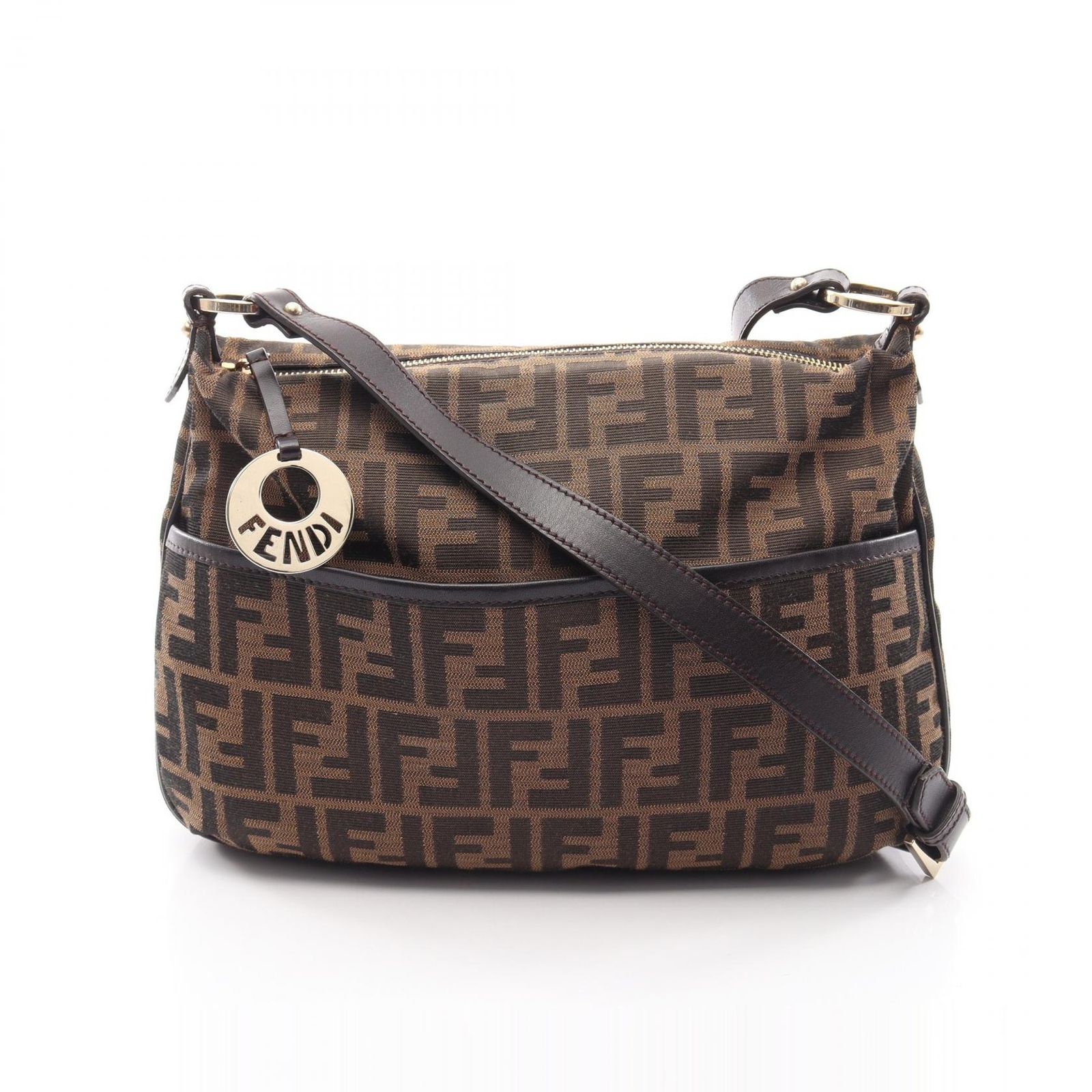 フェンディ FENDI ショルダーバッグ ズッカ ブラウン キャンバス レザー ズッカ ショルダーバッグ レディース Used A