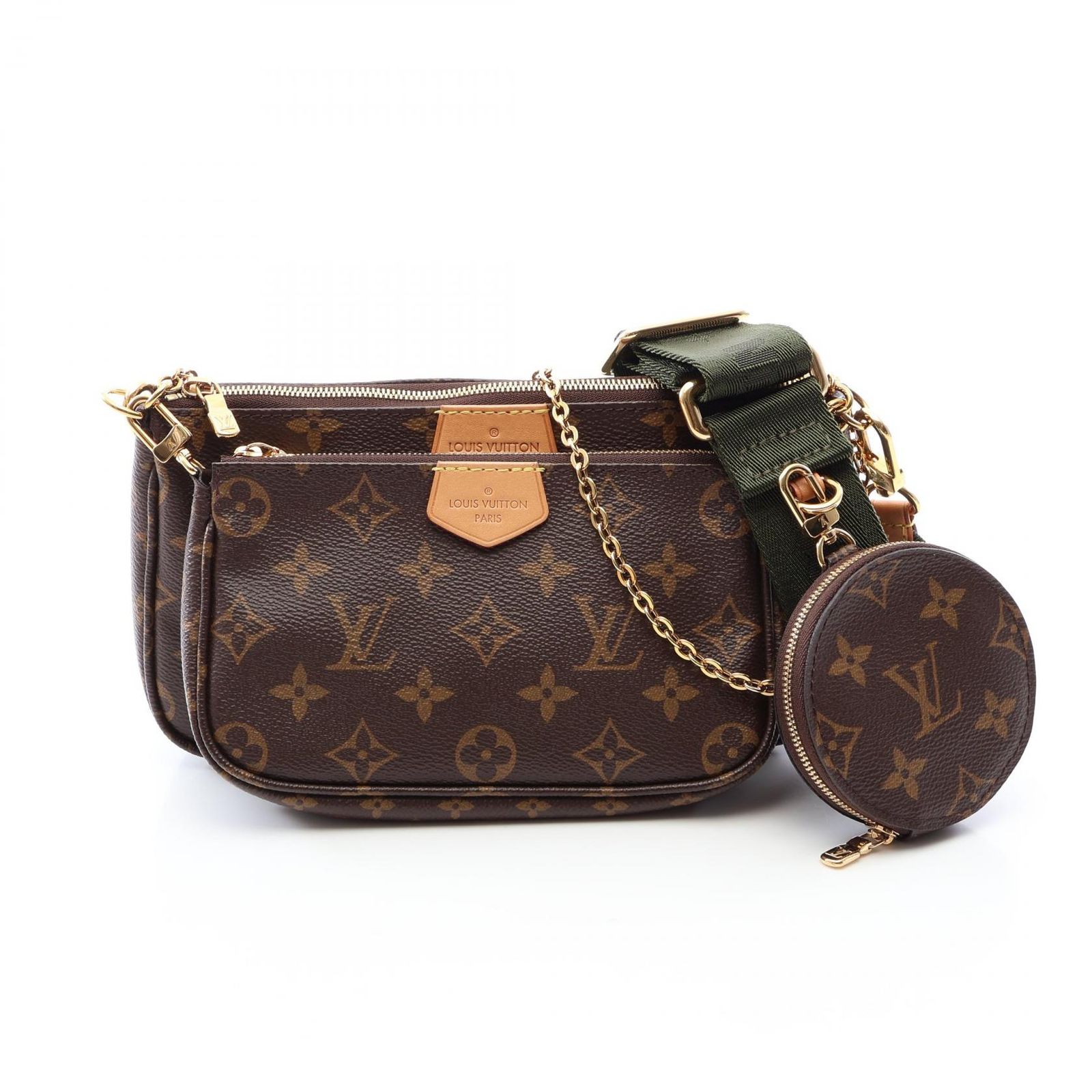 ルイ・ヴィトン LOUIS VUITTON ショルダーバッグ ミュルティ ポシェットアクセソワール M44813 カーキ PVCコーティングキャンバス レザー ミュルティ・ポシェット・アクセソワール