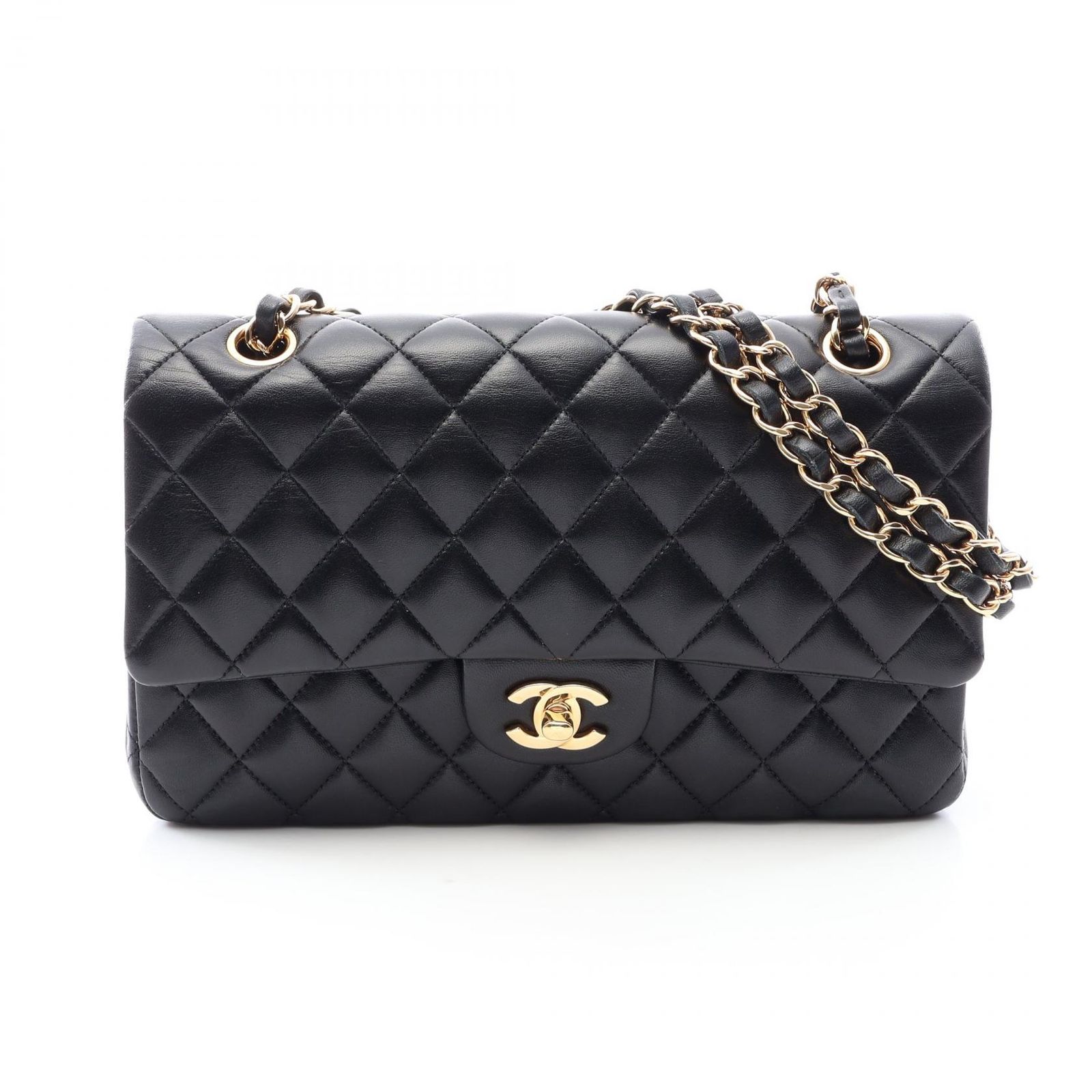 シャネル CHANEL ショルダーバッグ マトラッセ Wフラップ ブラック ラムスキン（羊革） マトラッセ ダブルフラップ チェーンショルダー レディース Used A