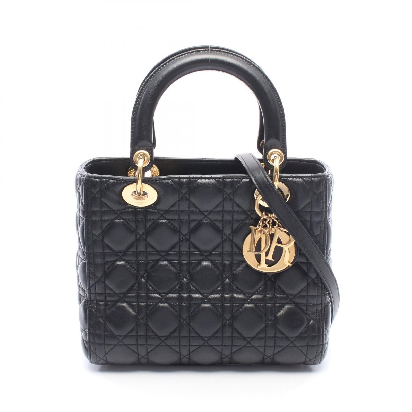 ディオール Dior ハンドバッグ LADY DIOR レディディオール カナージュ 2WAY ブラック レザー レディディオール カナージュ 2wayトート ミディアム レディース Used A