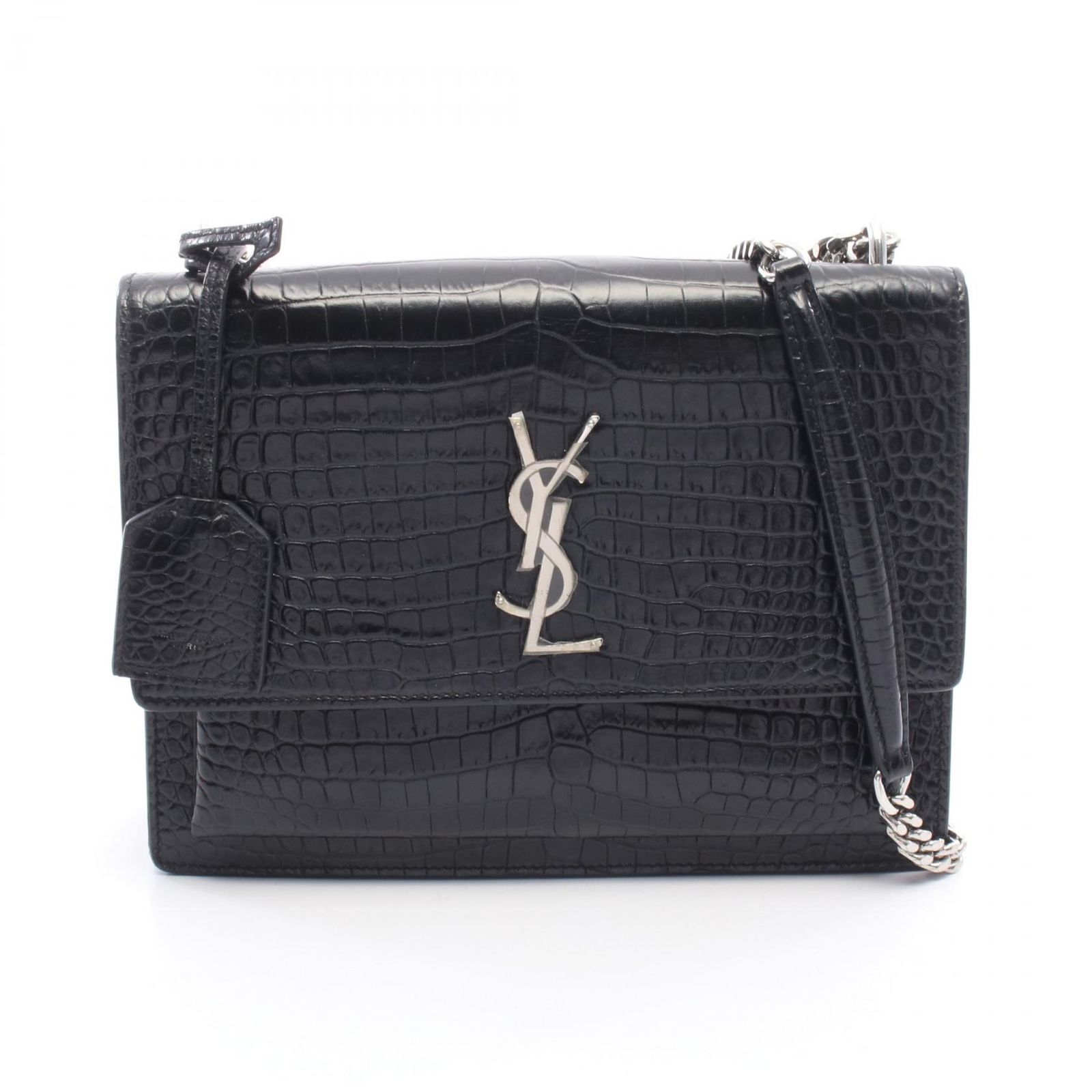 サンローランパリ SAINT LAURENT PARIS ショルダーバッグ サンセット ミディアム クロコ型押し ブラック レザー サンセット ミディアム レディース Used A