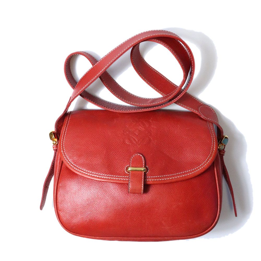 LOEWE ロエベ ショルダーバッグ アナグラム レザー レッド レディース ヴィンテージ