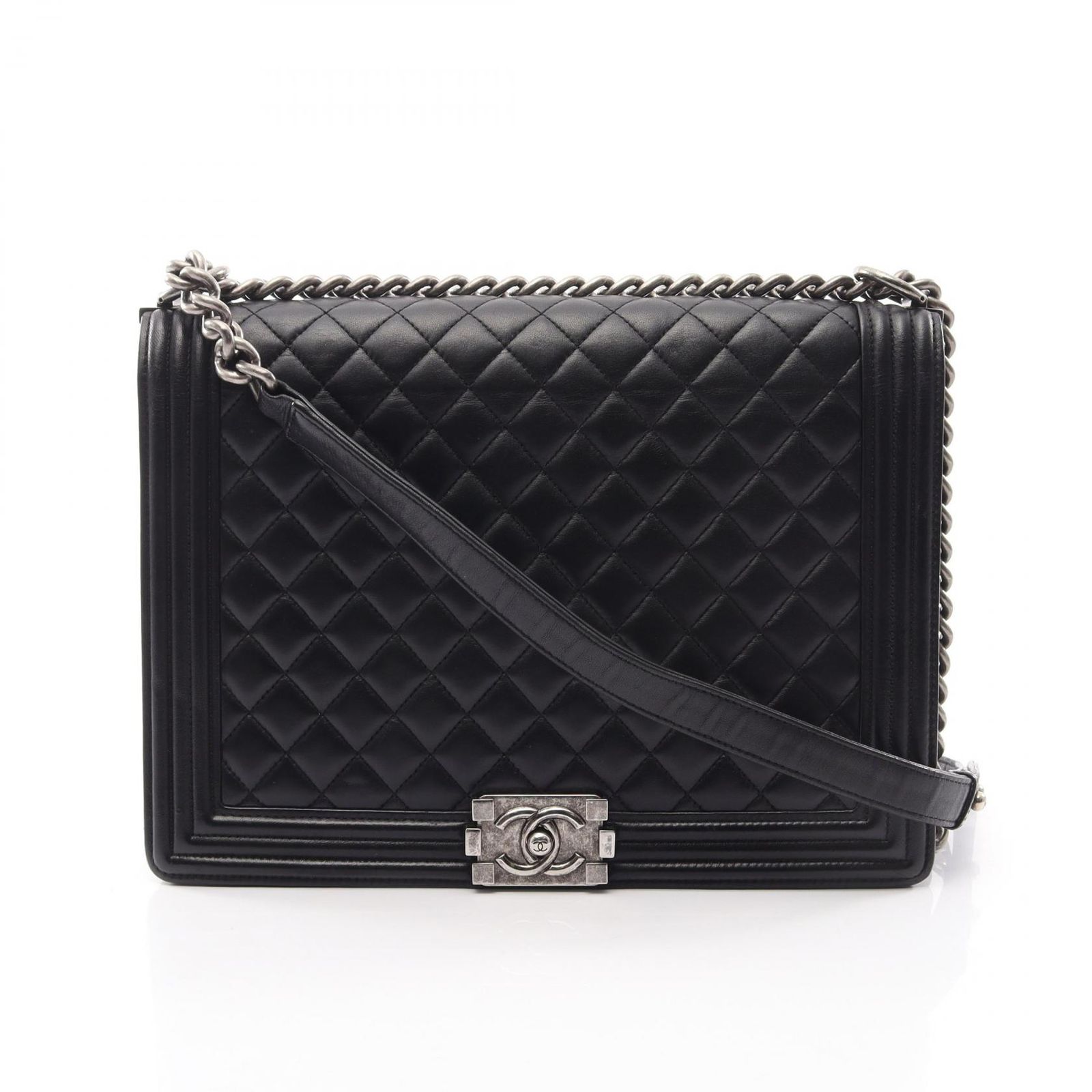 シャネル CHANEL ショルダーバッグ ボーイシャネル ラージ ブラック ラムスキン（羊革） ボーイシャネル ラージ チェーンショルダー メンズ Used A