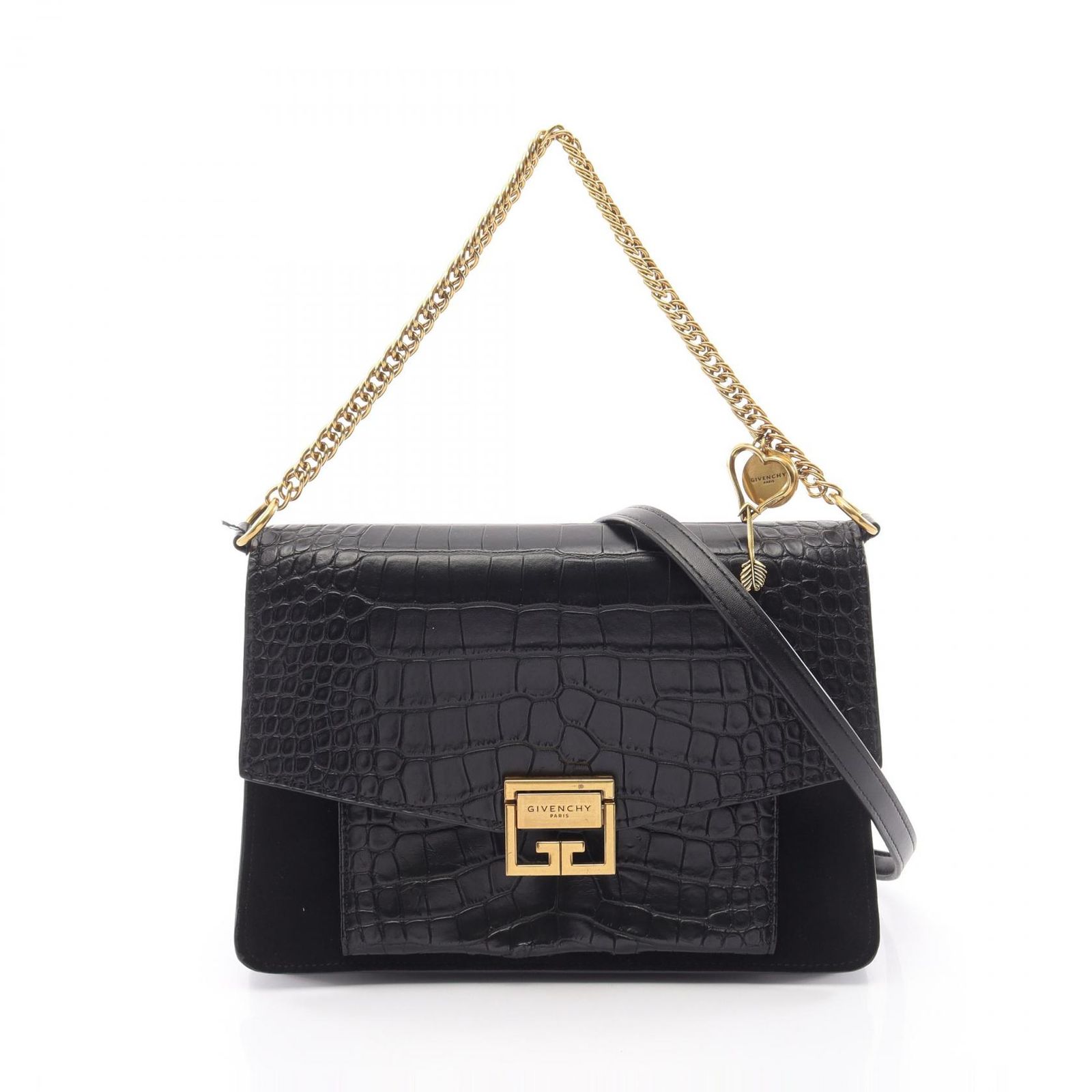 ジバンシィ GIVENCHY ショルダーバッグ GV3 クロコ型押し 2WAY ブラック レザー 2wayショルダー レディース Used B