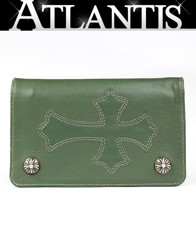 CHROME HEARTS 新宿店 クロムハーツ 1ZIP ウォレット クロスパッチ付き 二つ折り財布 ノベルティレザー メンズ SV925 グリーン系 31589