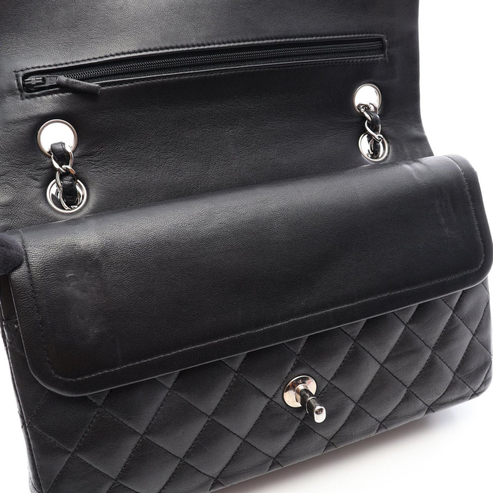 シャネル CHANEL ショルダーバッグ マトラッセ Wフラップ ブラック ラムスキン（羊革） マトラッセ ダブルフラップ チェーンショルダー レディース Used B
