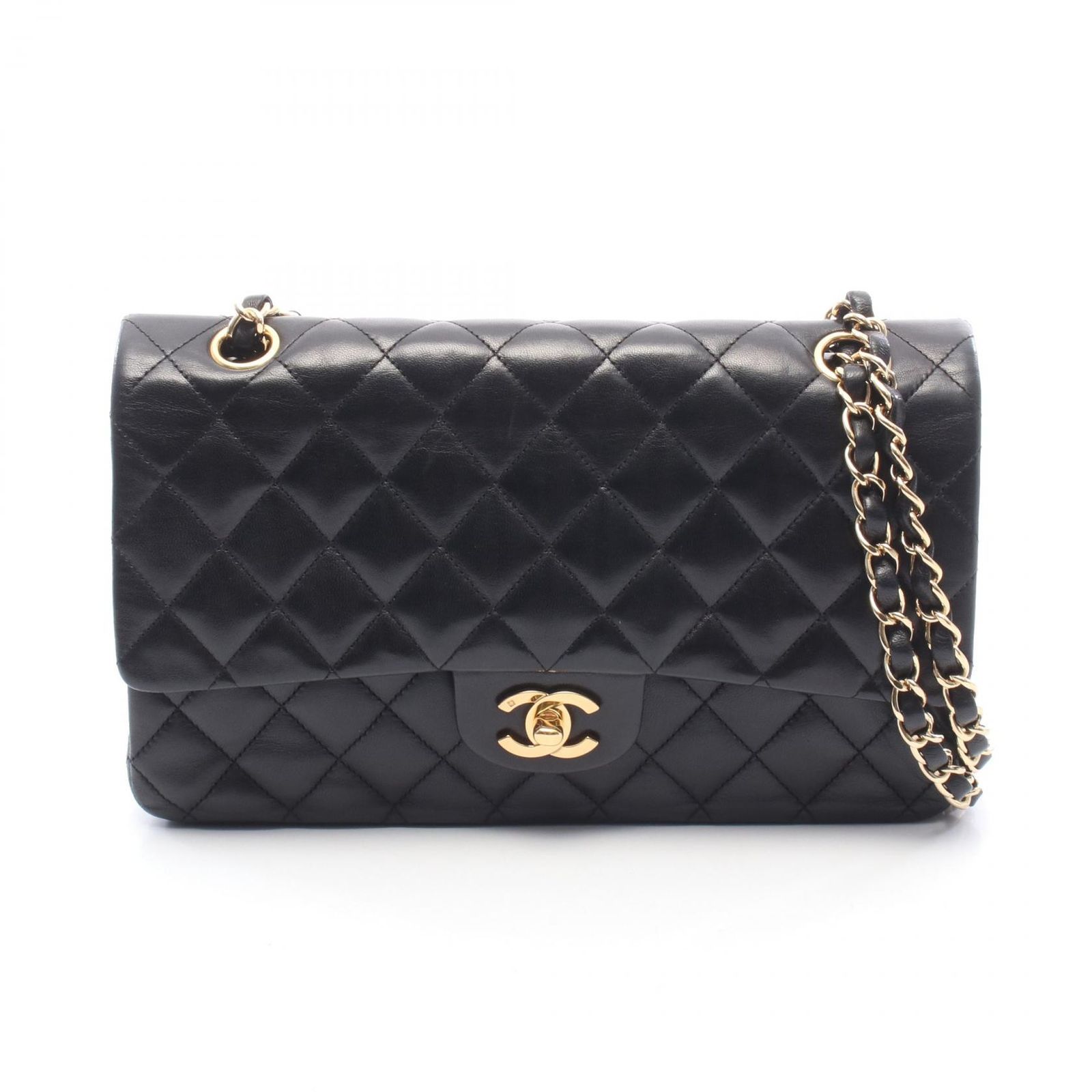 シャネル CHANEL ショルダーバッグ マトラッセ Wフラップ ブラック ラムスキン（羊革） マトラッセ ダブルフラップ チェーンショルダー レディース Used A