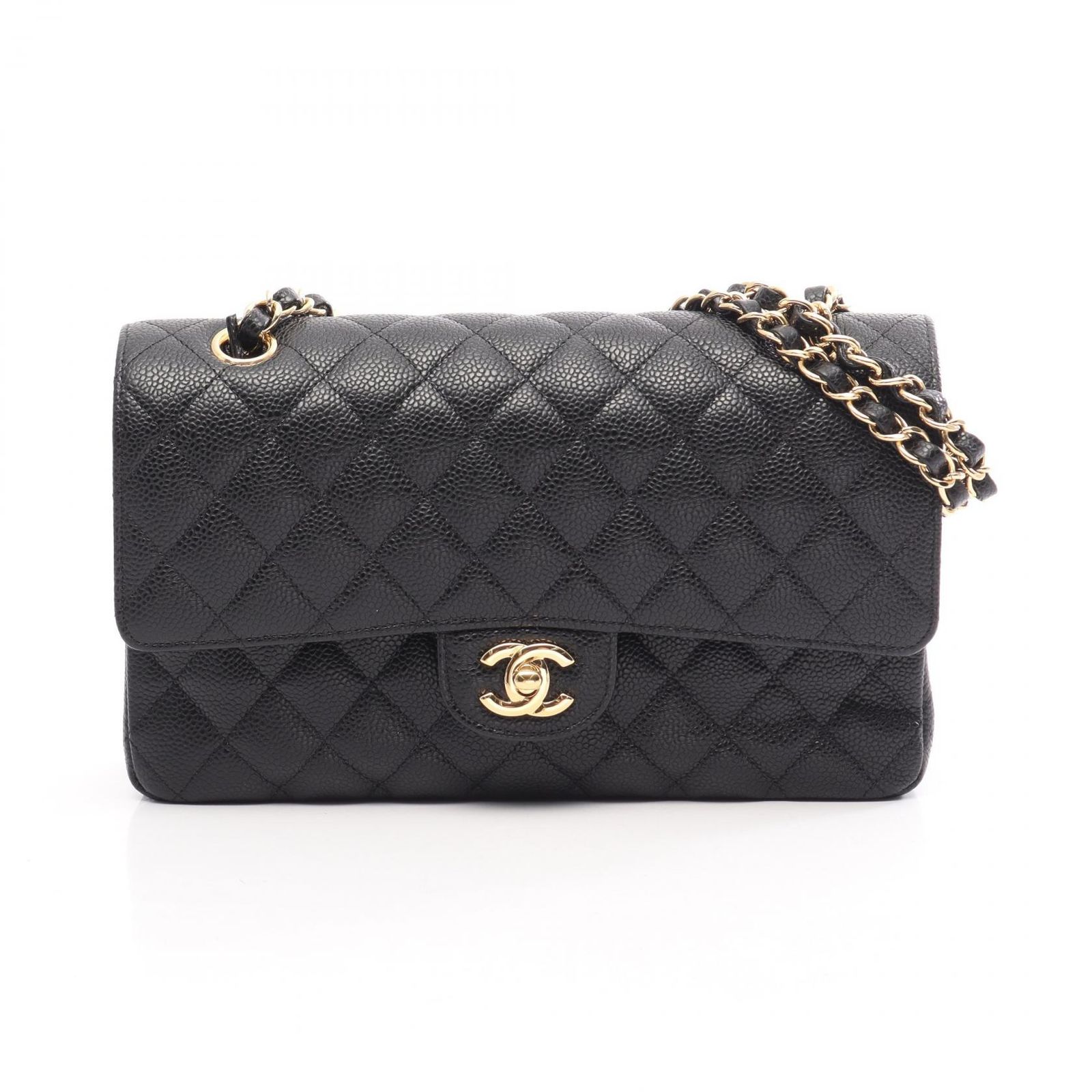 シャネル CHANEL ショルダーバッグ マトラッセ Wフラップ ブラック キャビアスキン(グレインドカーフ) マトラッセ ダブルフラップ チェーンショルダー レディース