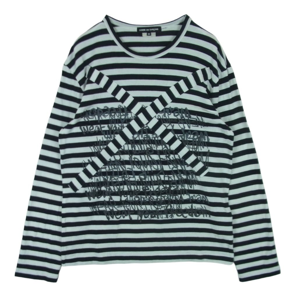 COMME des GARCONS コムデギャルソン PK-T067 AD2012 本ライン クロス ボーダー ラメ プリント 長袖 カットソー ブラック系 ホワイト系 M【中古】 11,183円