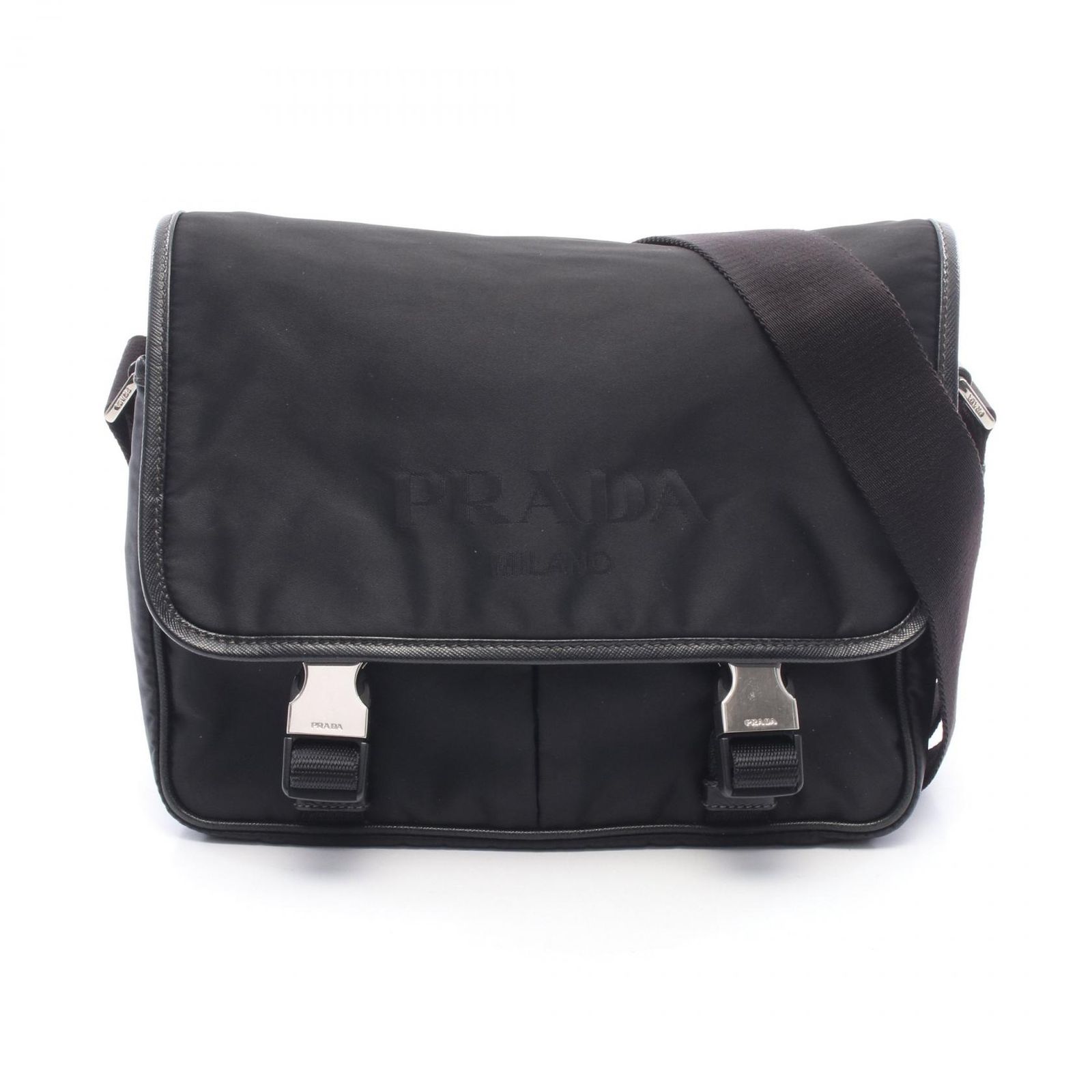プラダ PRADA ショルダーバッグ TESSUTO + SAFFI VA0769 ブラック ナイロン サフィアーノレザー メッセンジャーバッグ ユニセックス Used B