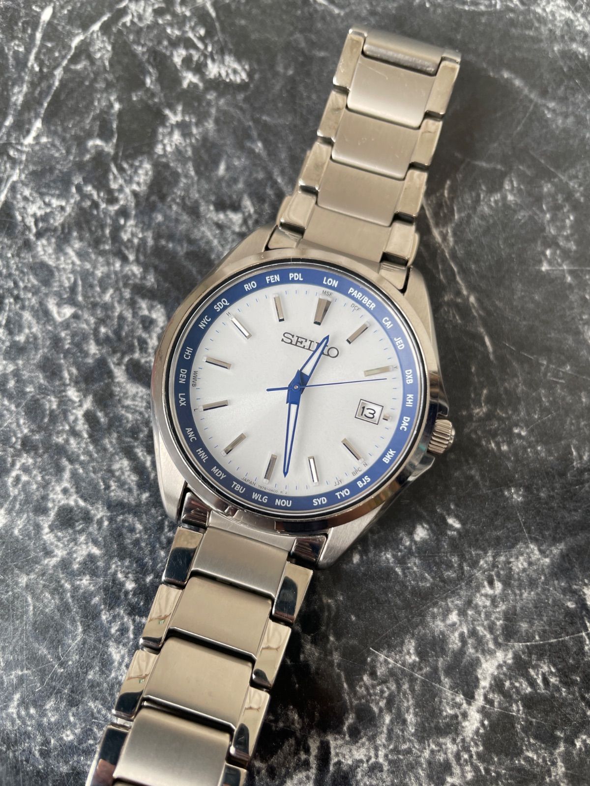 セイコー SEIKO セイコーセレクション 創業140周年記念 800本限定 チタン 腕時計 電波ソーラー 白×青文字盤 シルバーカラー