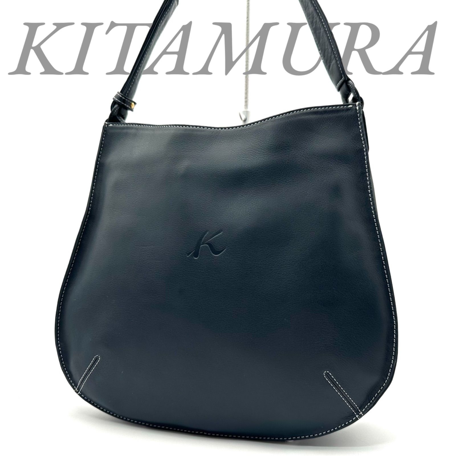 B5798】 KITAMURA キタムラ ショルダーバッグ レザー ネイビー クロス