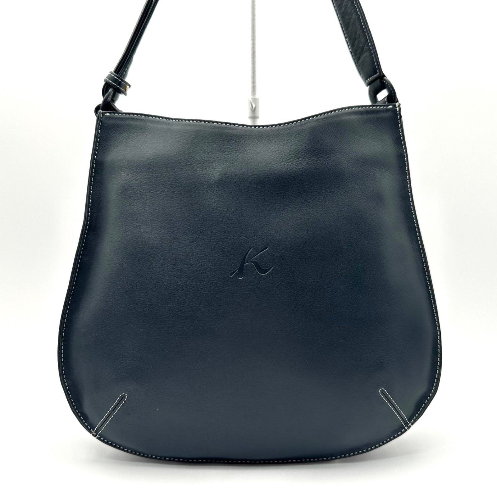 B5798】 KITAMURA キタムラ ショルダーバッグ レザー ネイビー クロス 