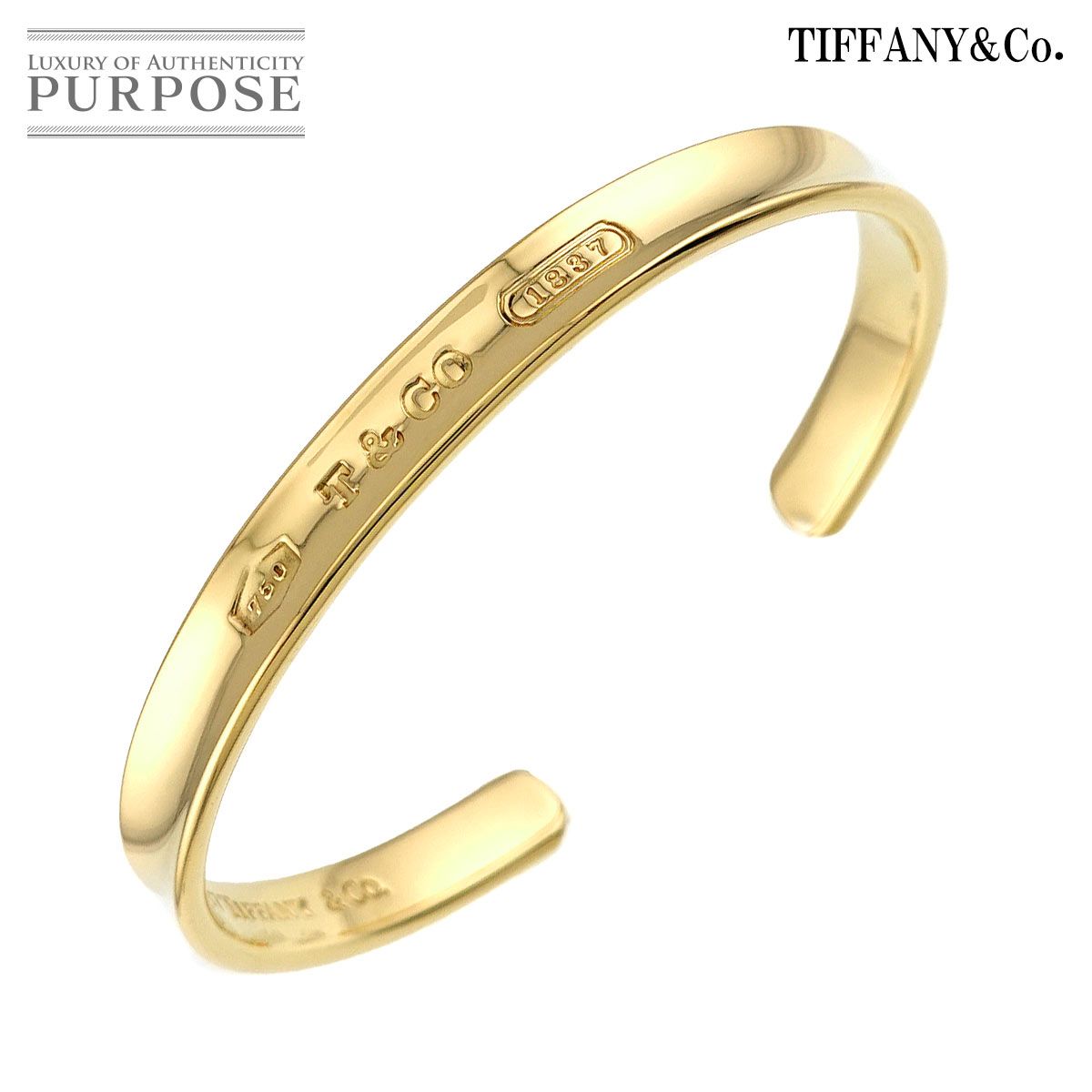 ティファニー TIFFANY&CO. 1837 ナロー オープン バングル 16.5cm K18 YG イエローゴールド 750 ブレスレット Bracelet 90329788