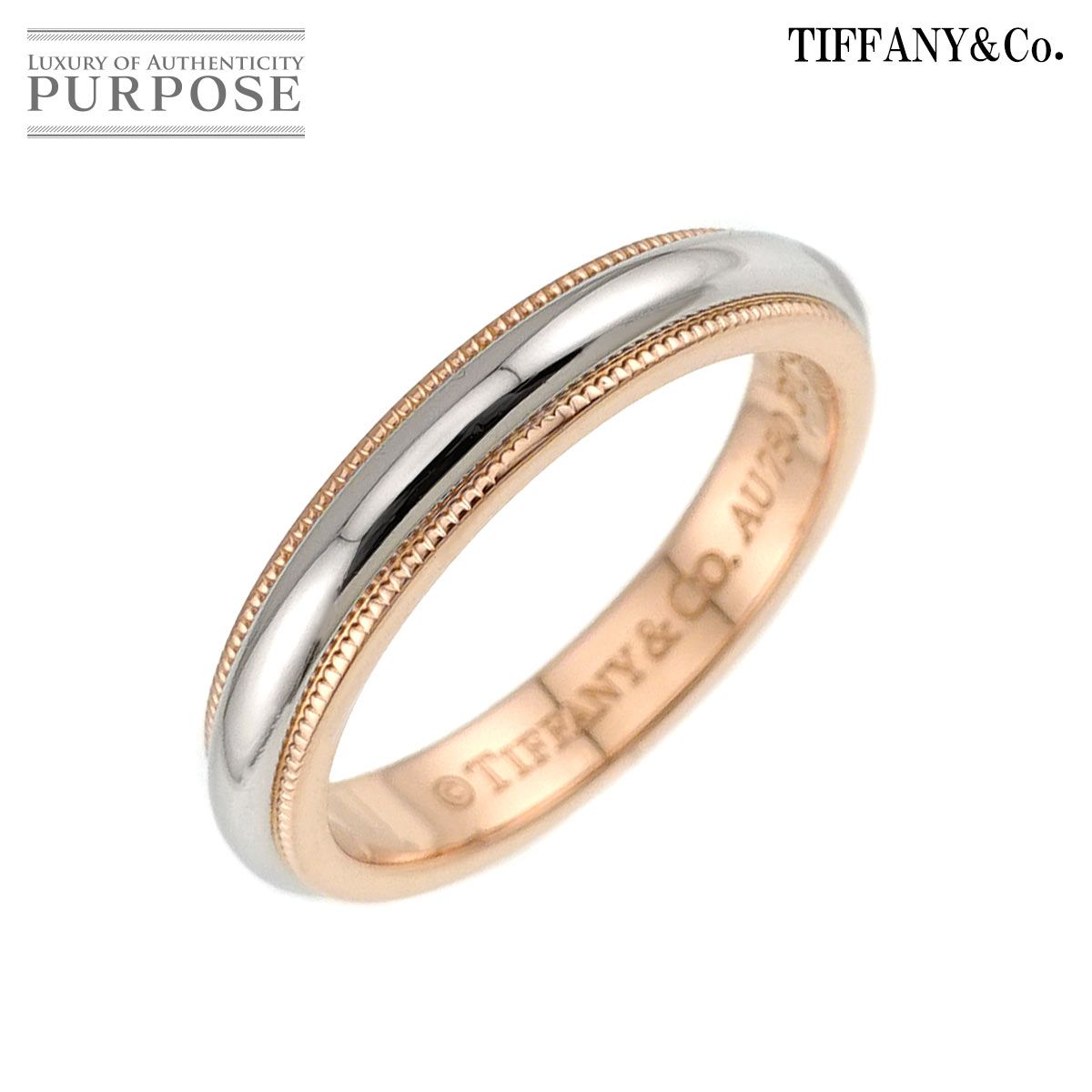 ティファニー TIFFANY&Co. ミルグレイン バンド 10.5号 リング プラチナ Pt K18 PG 750 指輪 トゥギャザー Milgrain 90330269