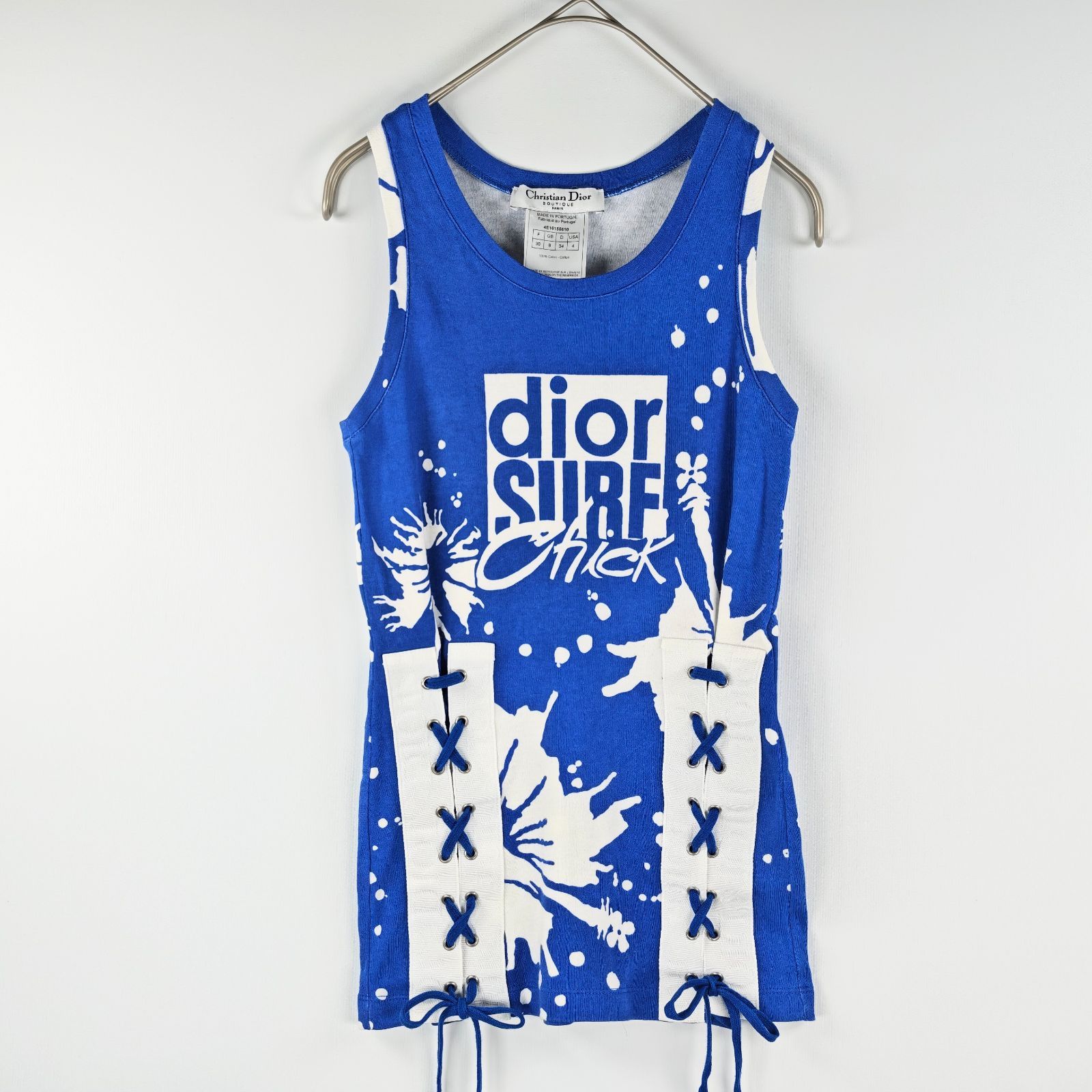 Christian Dior by John Galliano 2004 クリスチャンディオール ジョンガリアーノ Surf Chick サーフチック ロゴ ノースリーブ カットソー レースアップ 総柄 花柄 ハイビスカス