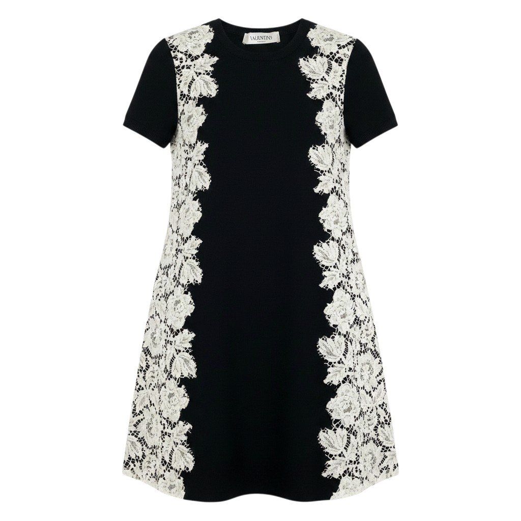 Eg13 【美品】VALENTINO ニットドレス レースデザイン イタリア製 XS 