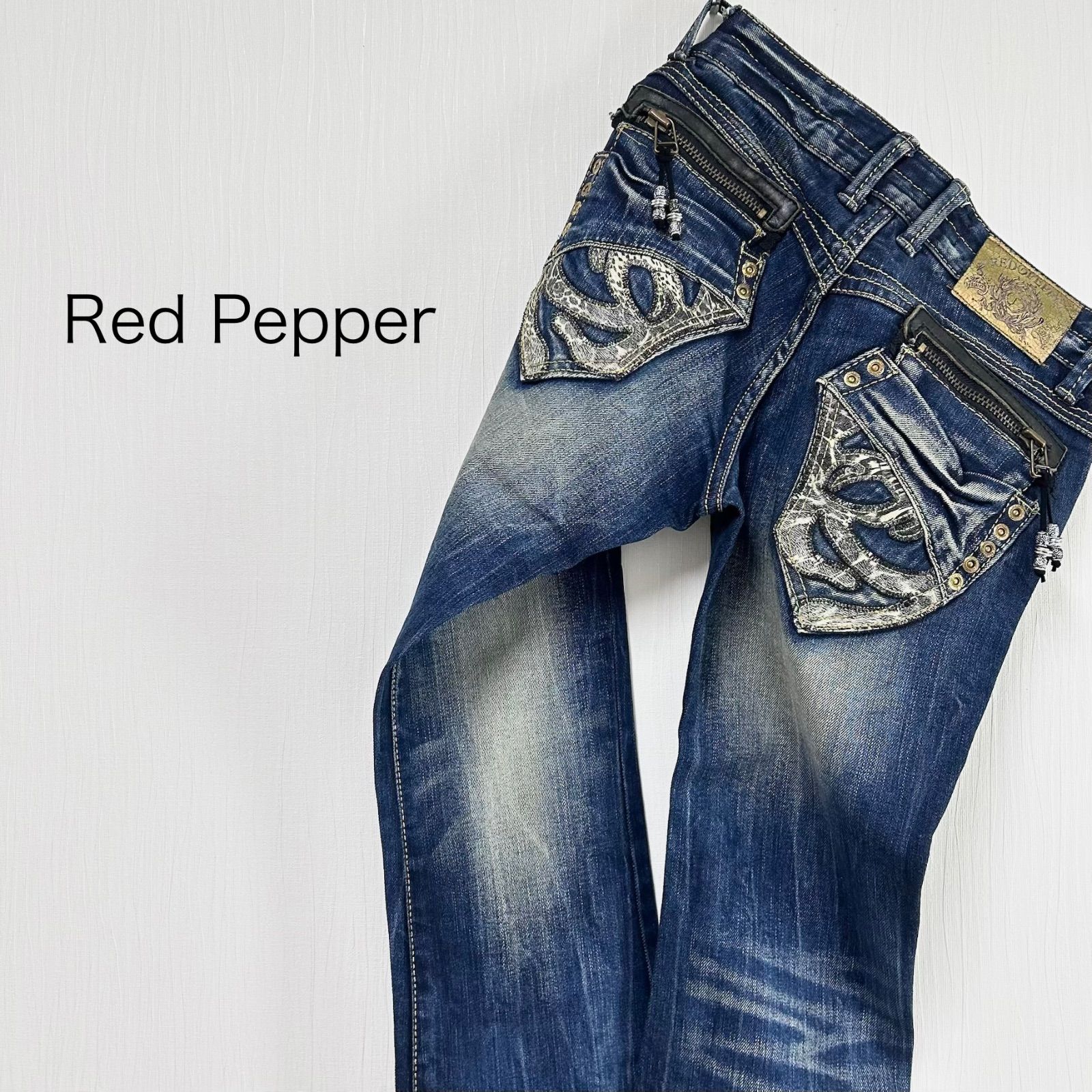 ジッパーデザイン タッセル付き フレアデニム 【Red Pepper】 - メルカリ