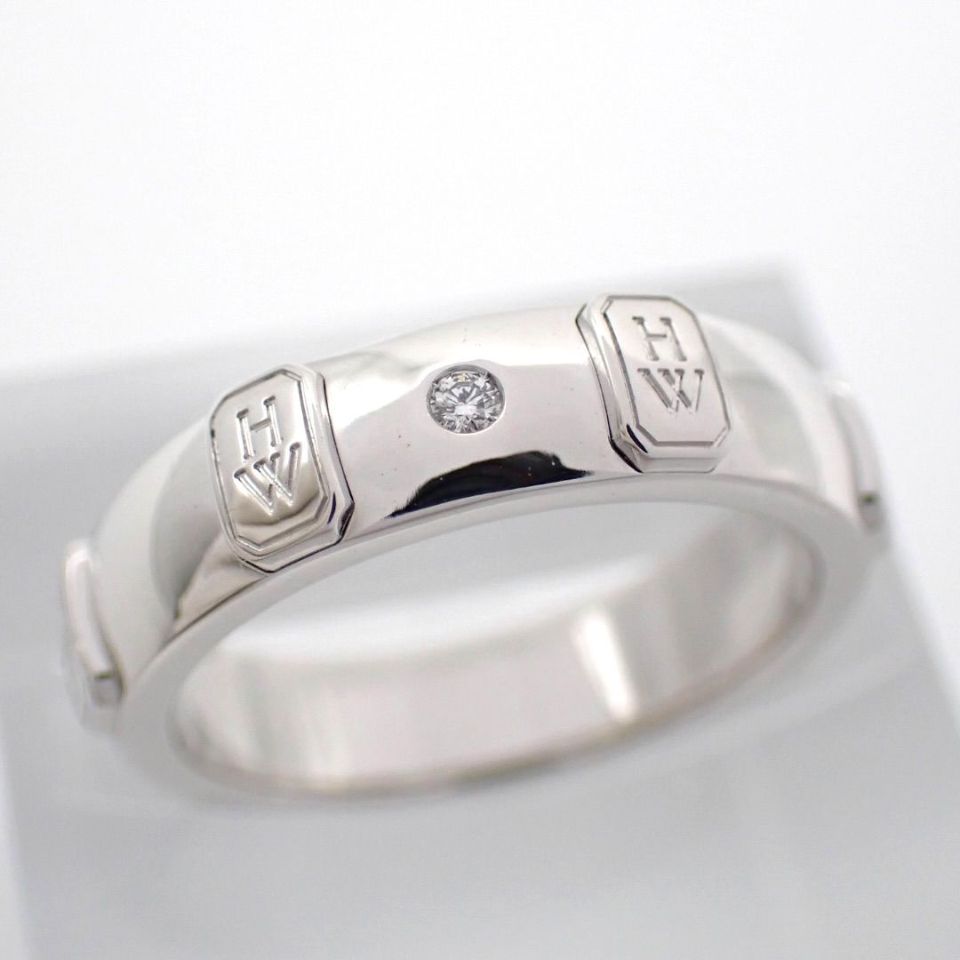 新品仕上げ Harry Winston ハリーウィンストン HWロゴ バンド 9号 ダイヤ リング 750 WG K18 5087
