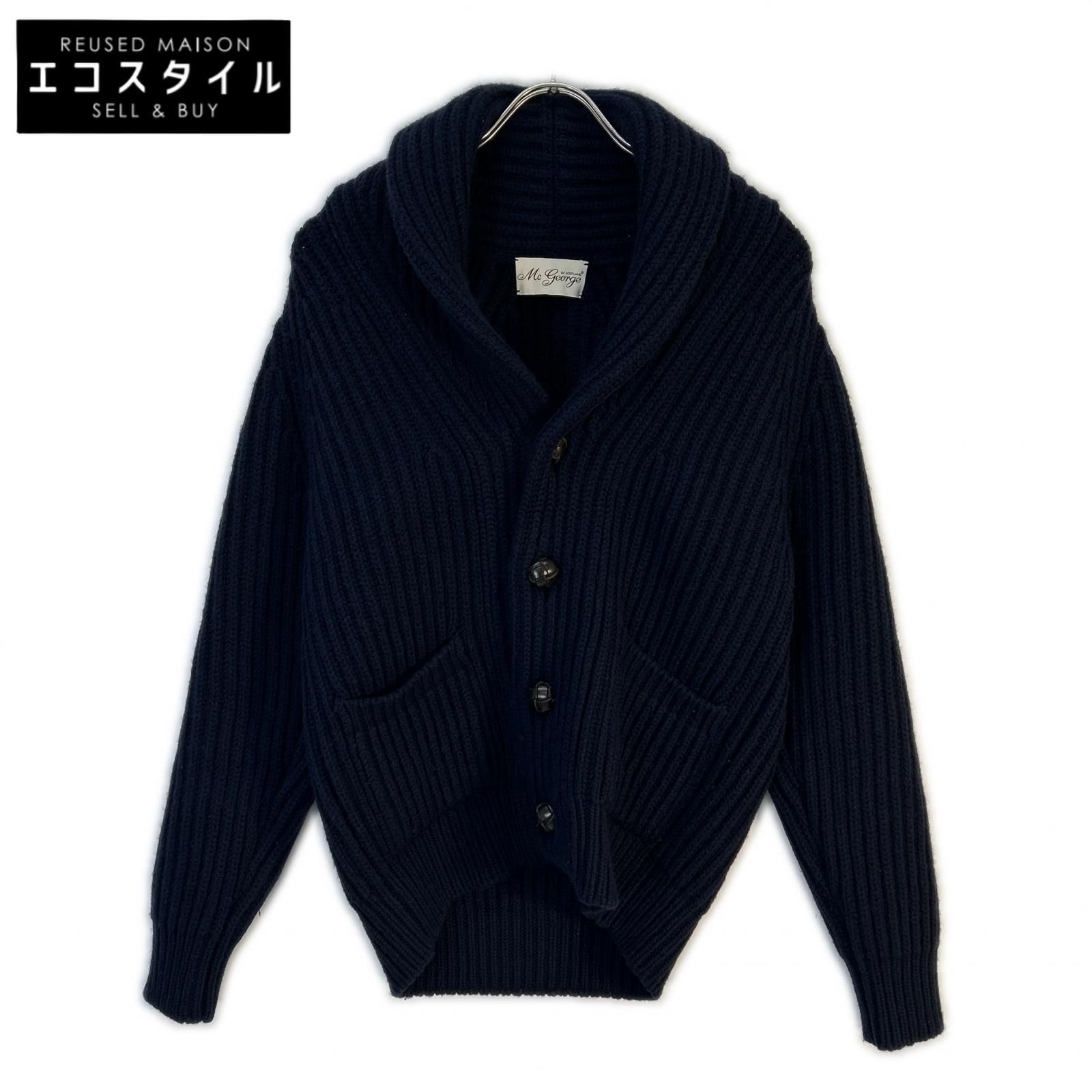 MC GEORGE OF SCOTLAND　マックジョージ　A0305/2/14/E ウールｘカシミヤ ショールカラー ニットカーディガン　UK38