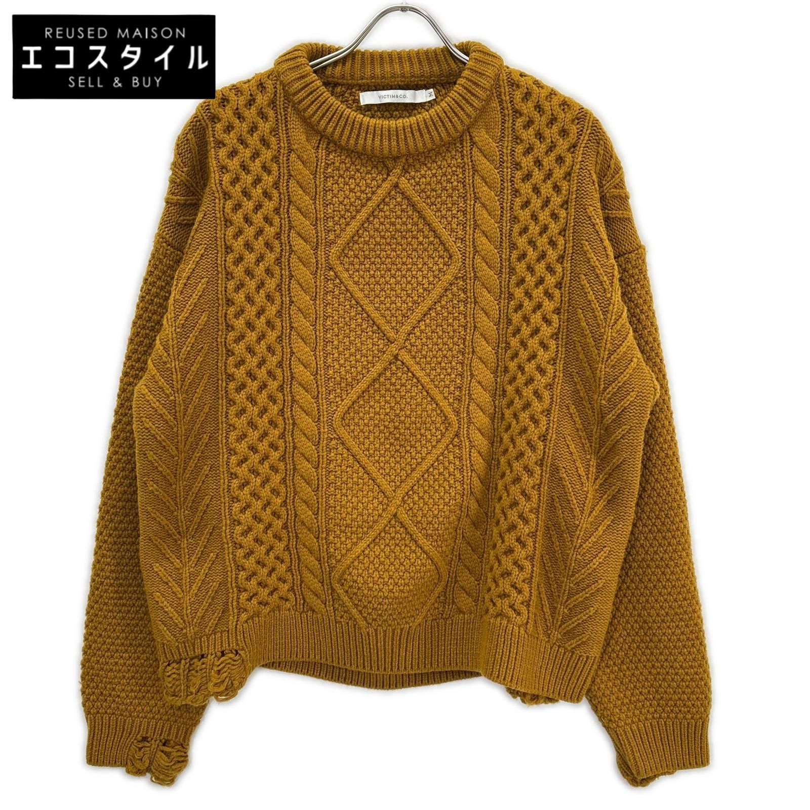 VICTIM　ヴィクティム　マスタード DAMAGE CABLE KNIT　M