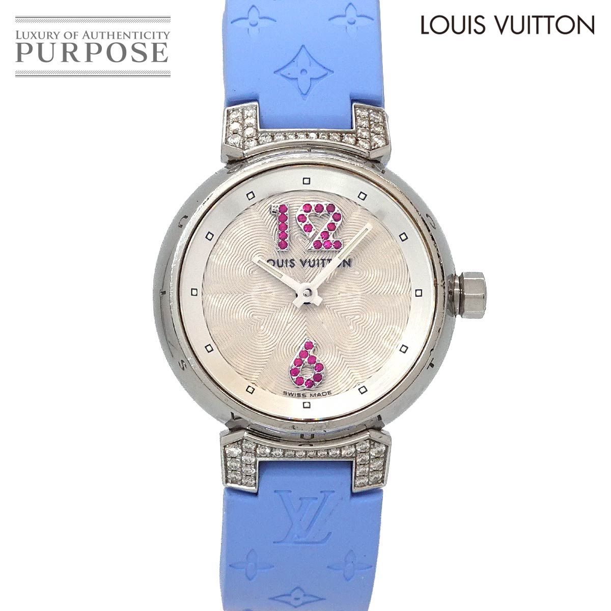 ルイ ヴィトン LOUIS VUITTON タンブール Q1214 ラグ ダイヤ レディース 腕時計 ルビー インデックス クォーツ ウォッチ Tambour 90334385
