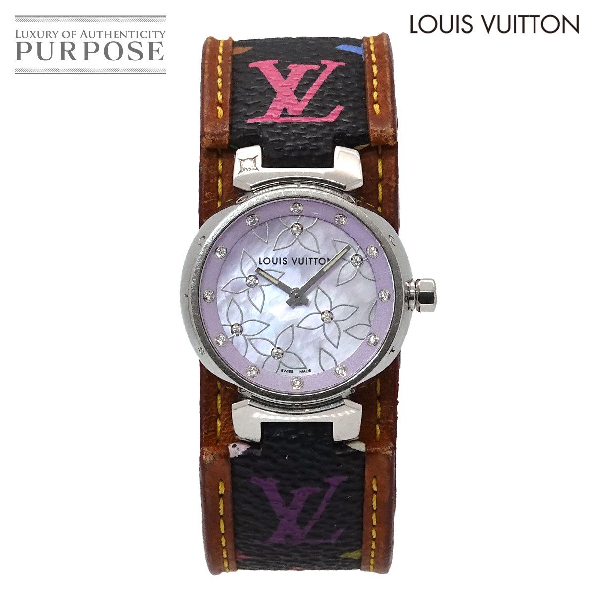 ルイ ヴィトン LOUIS VUITTON タンブール Q1210 ダイヤ レディース 腕時計 パープルシェル クォーツ ウォッチ Tambour 90334937
