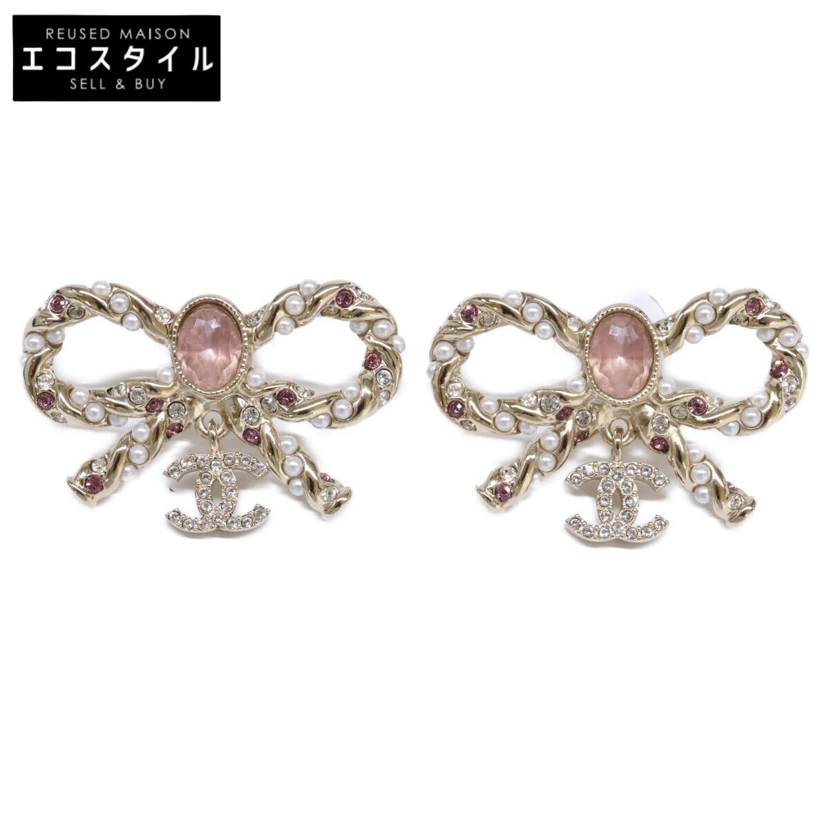 CHANEL　シャネル　A23B ABB508 リボンモチーフ ココマークピアス　-