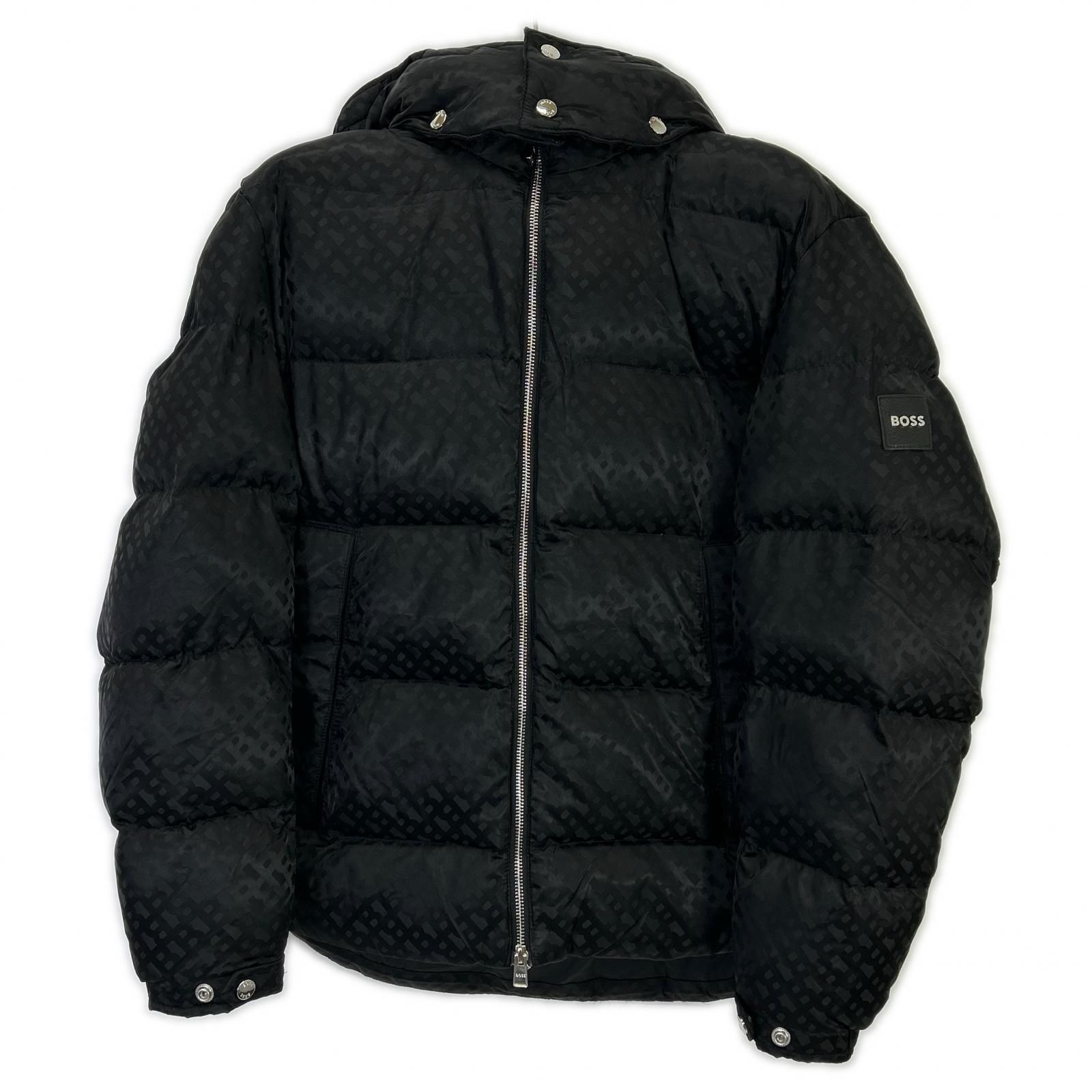 BOSS ヒューゴボス　モノグラム　ナイロンジャケット　総柄　黒　Mサイズ HUGOBOSS ヒューゴボス ブラック モノグラム柄 中綿 ジャケット 46