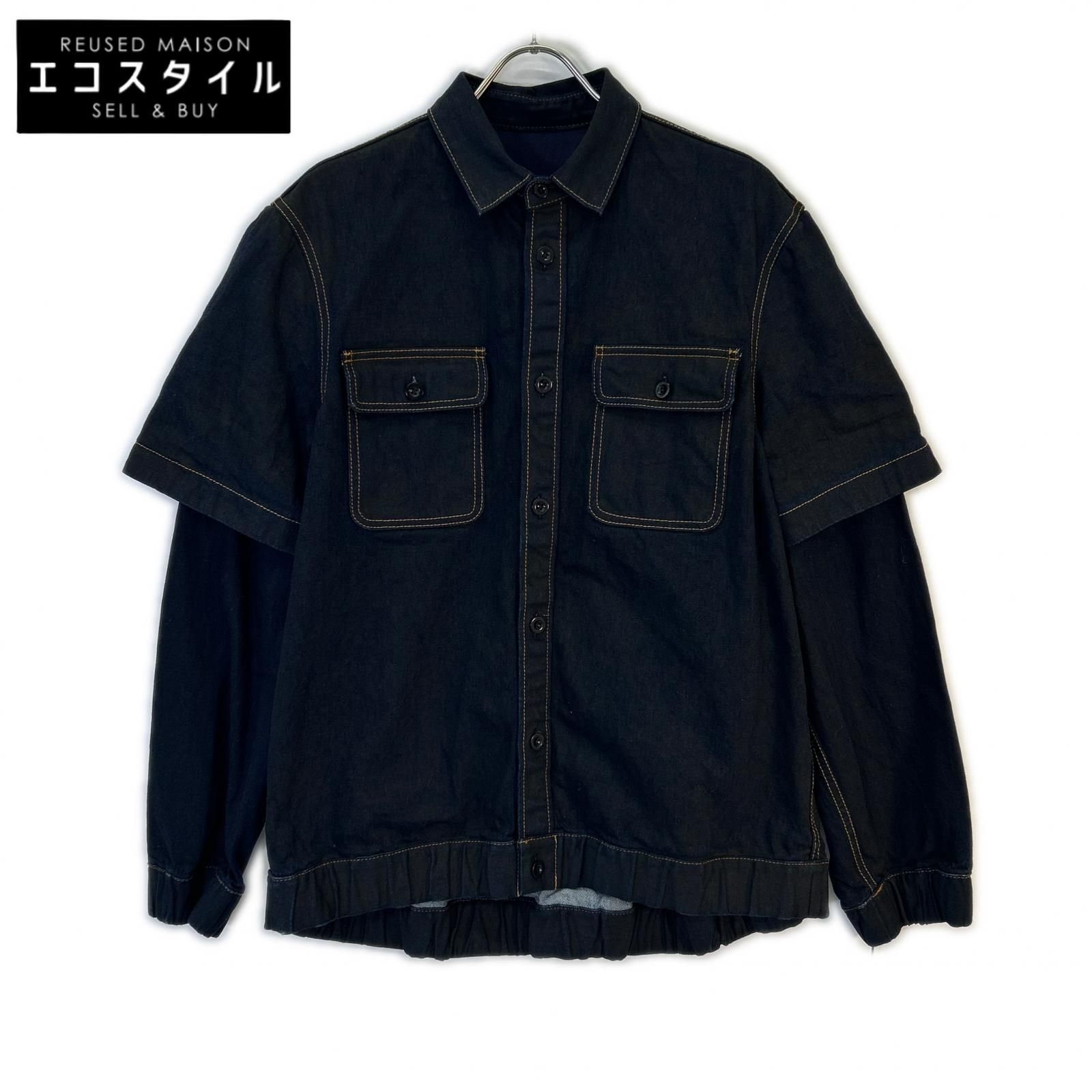 sacai　サカイ　24-03438M インディゴ デニムプリント ドッキングシャツ　1