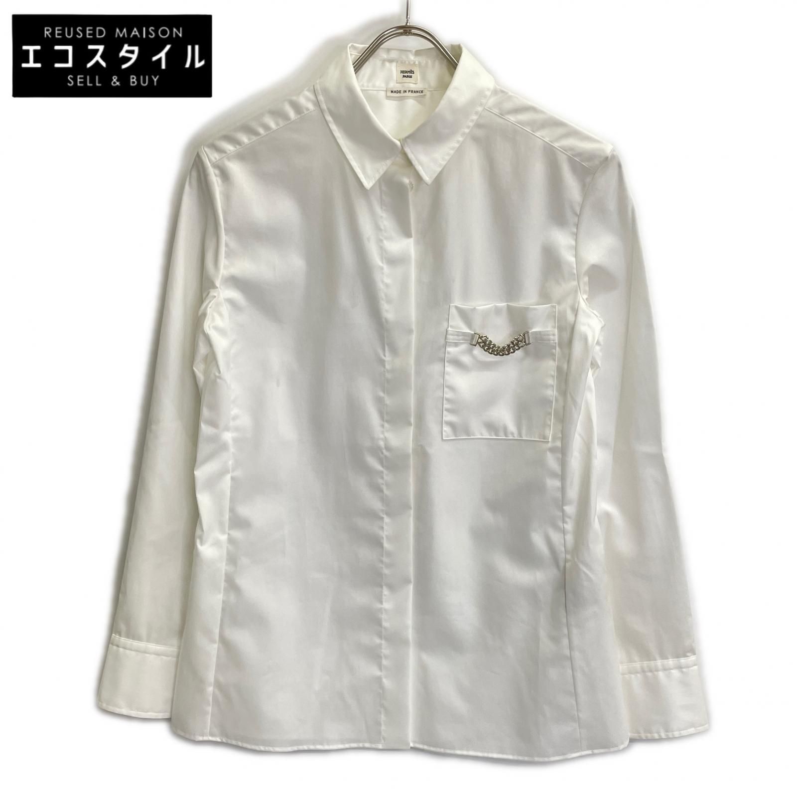 HERMES エルメス 96-7601 ホワイト コットン セリエシェルボタン シャツ 34