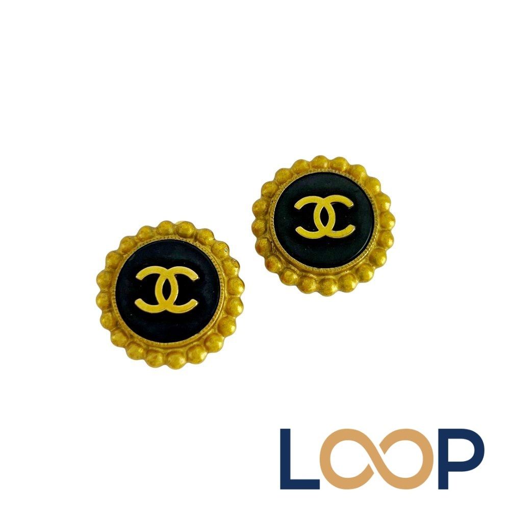 CHANEL ロゴ入りイヤリング ゴールド/ブラック シャネル □中古□ ココマーク イヤリング アクセサリー GP ブラック