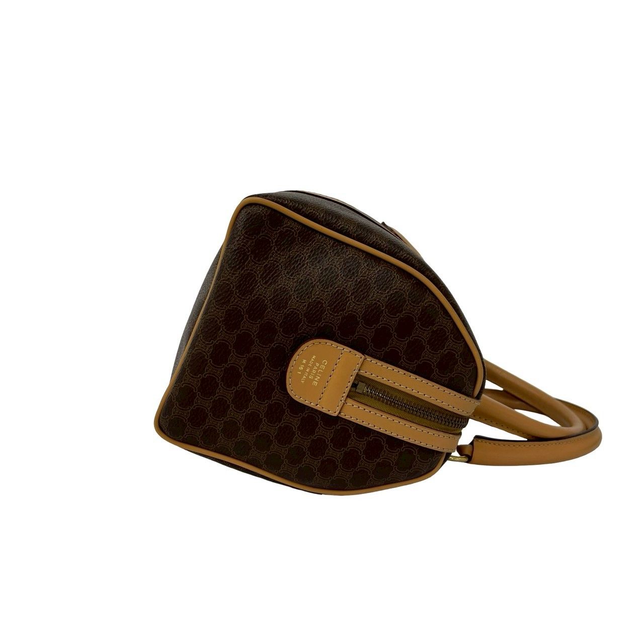 セリーヌ マカダム レザー トリオンフ ロゴ ボストン ハンドバッグ ブラウン. 極 美品 CELINE セリーヌ ヴィンテージ マカダム ブラゾン トリオンフ