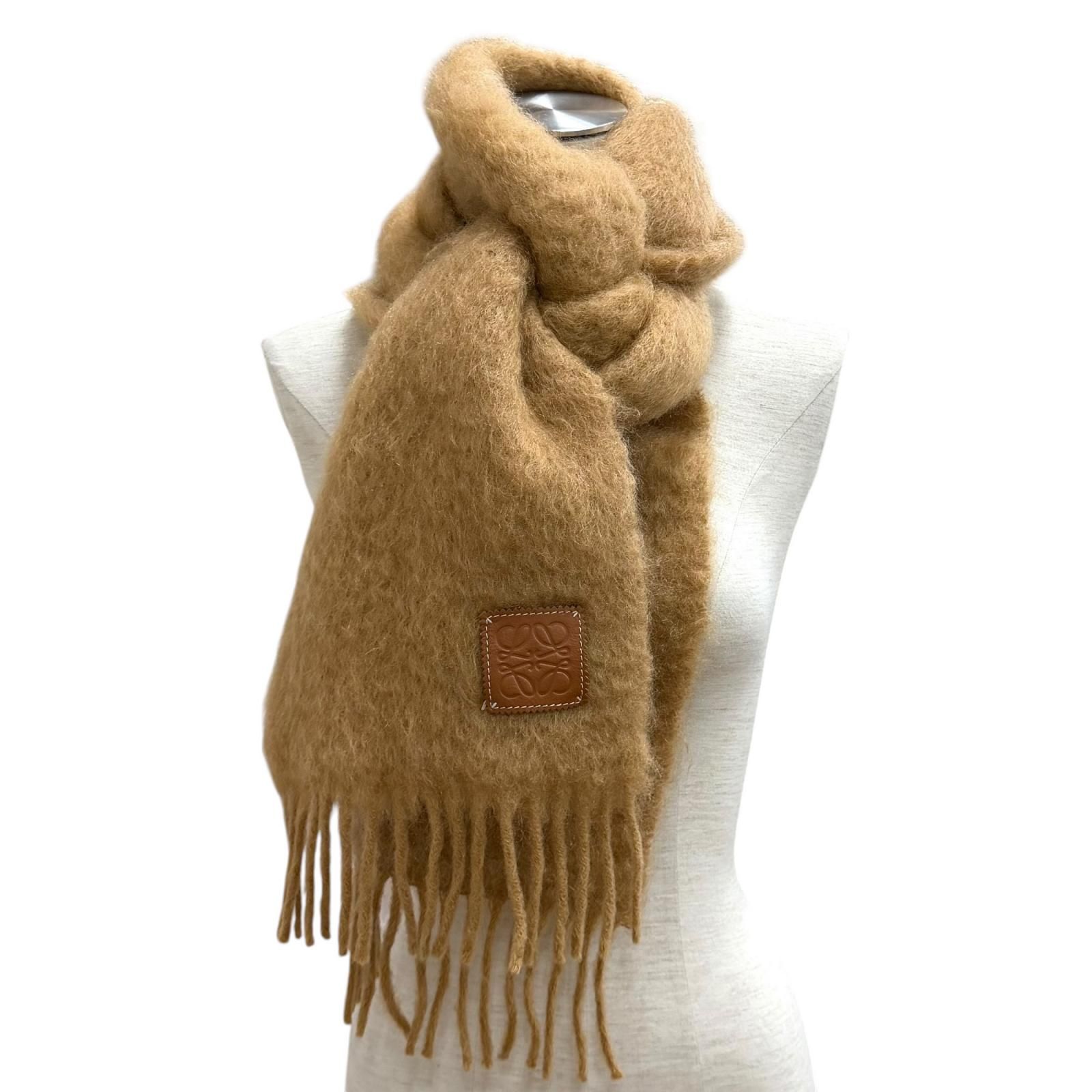 【美品・入手困難】ロエベ☆マフラー アナグラム ウール モヘヤ混 フリンジ 極美品☆LOEWE ロエベ モヘア ウール混 アナグラムレザーパッチ付