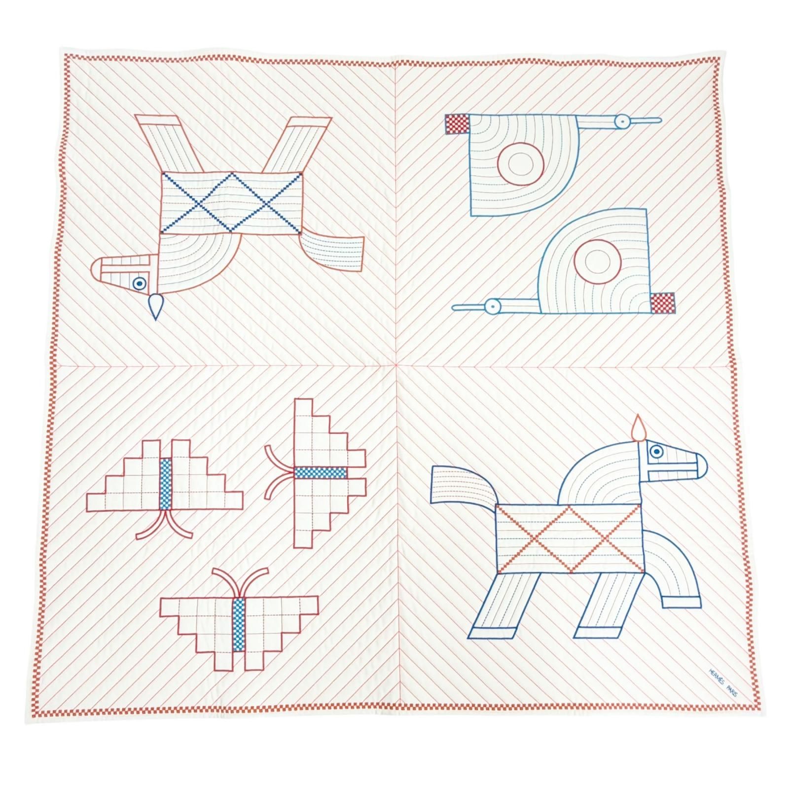 極美品△HERMES エルメス キルティングカバー アニモー ナッテ ウール カシミヤ エクリュ ブランケット 120×120cm ドイツ製 定価447700円