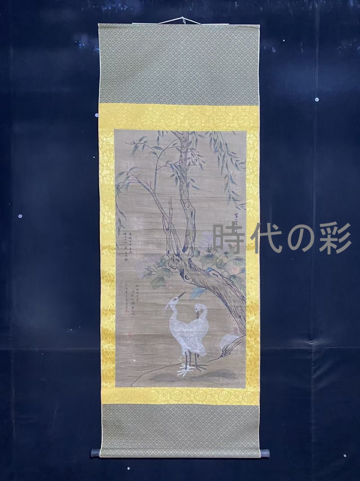 【張廷済款 花鳥中堂掛軸】中国古美術 手描き 肉筆 花鳥図 宣紙 掛軸 四尺中堂 茶掛け 書院飾り 唐物 美術品 コレクション R26071207