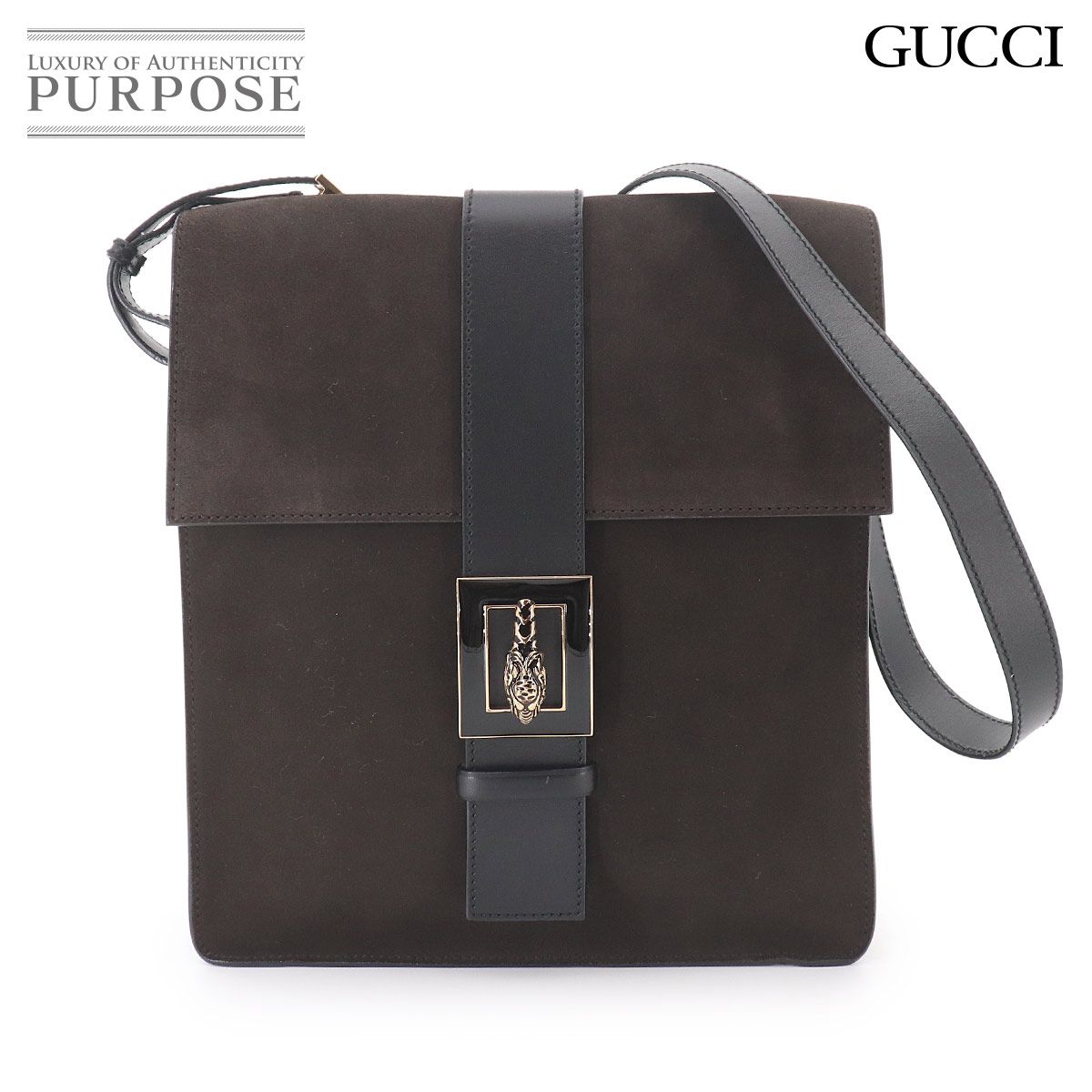 美品 グッチ GUCCI タイガー ヘッド ショルダー バッグ スエード