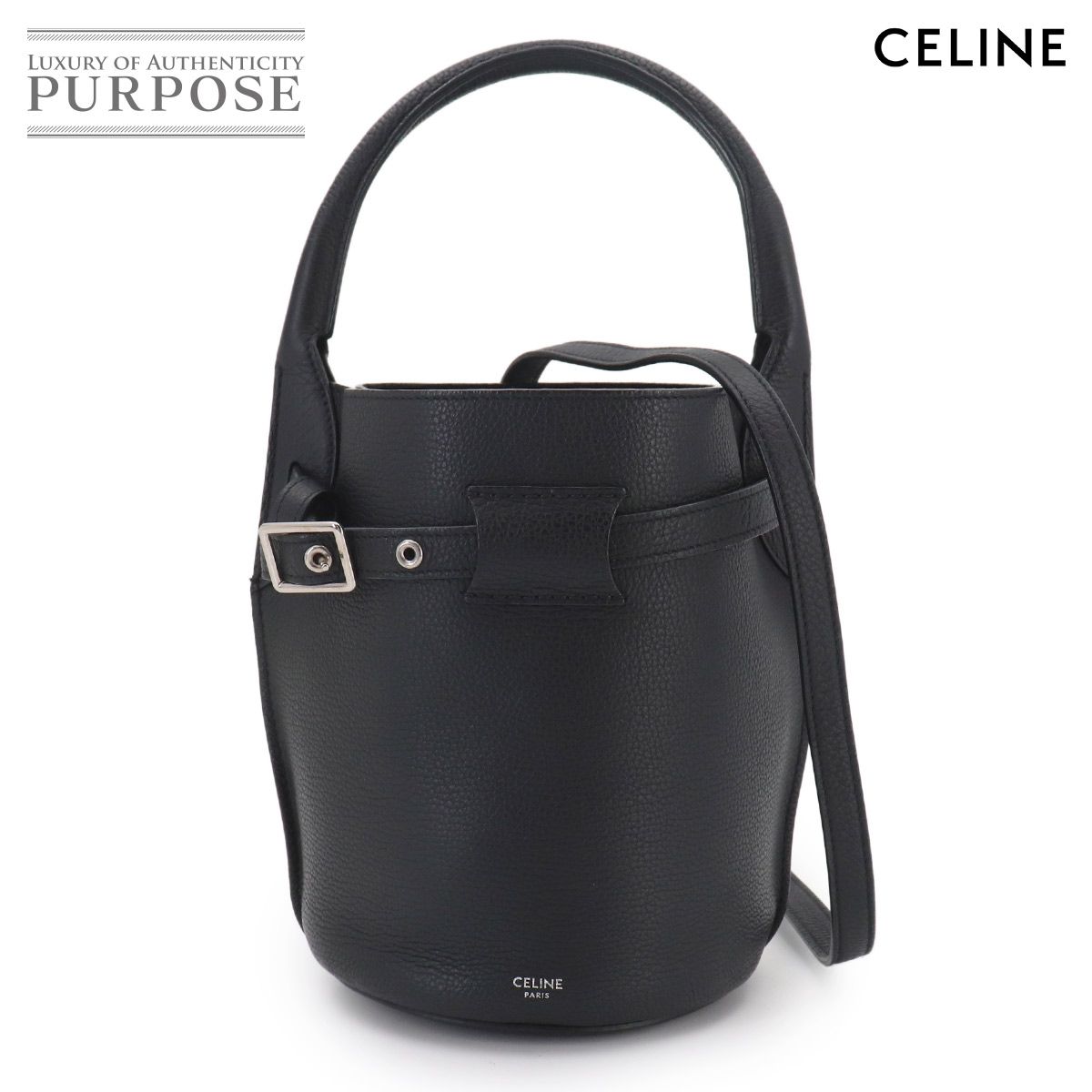 新品同様 セリーヌ CELINE ビッグバッグ バケット ナノ 2way ハンド ショルダー バッグ レザー ブラック 187243 Nano Bucket Bag 90331066