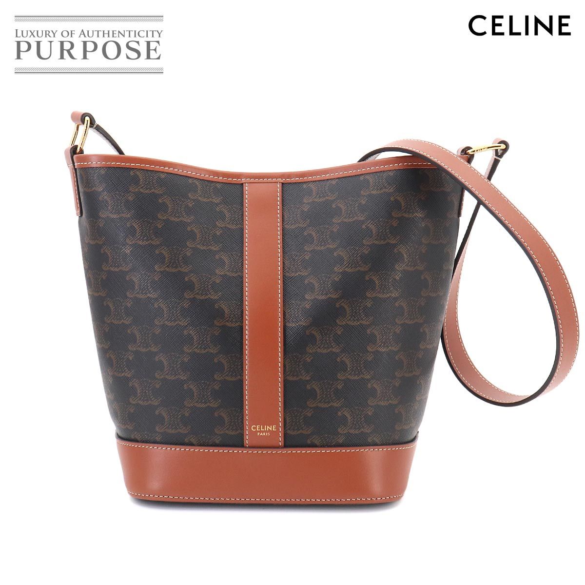 未使用 展示品 セリーヌ CELINE トリオンフ スモール バケット ショルダー バッグ PVC レザー タン 191442CAS Small Bucket 90333349